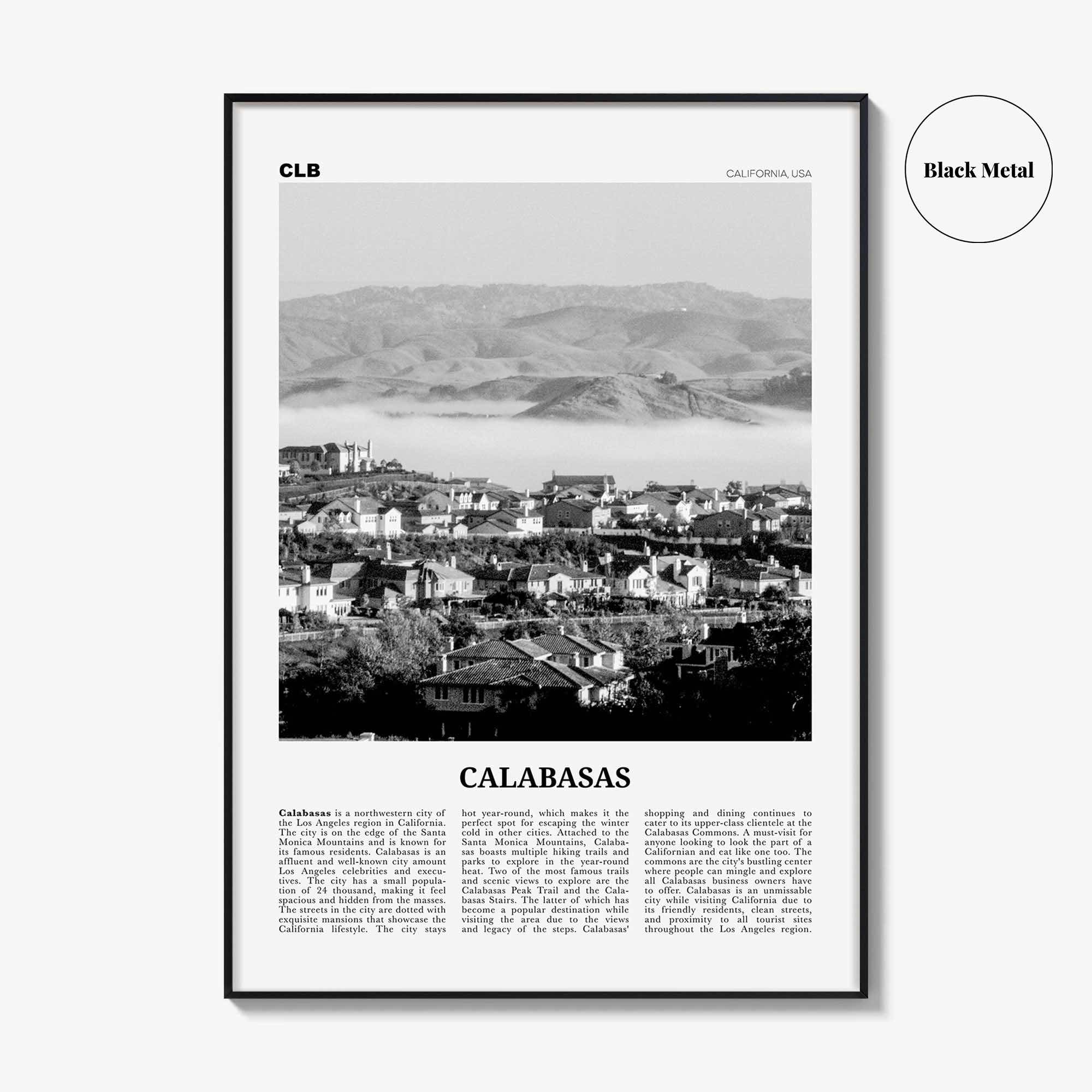 Calabasas Print Black and White, Calabasas Wall Art, Calabasas Poster, Calabasas Photo, Calabasas Wall Décor, California, USA, United States