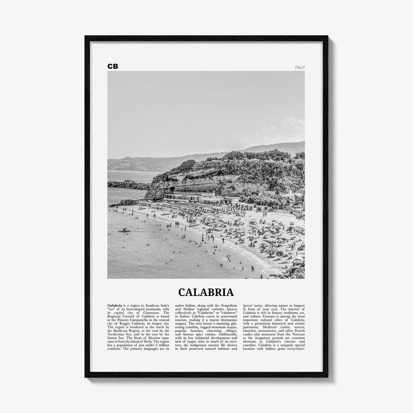 Calabria Print Black and White, Calabria Wall Art, Calabria Poster, Calabria Photo, Italy, Calàbbria, Καλαβρία, Catanzaro, Italia