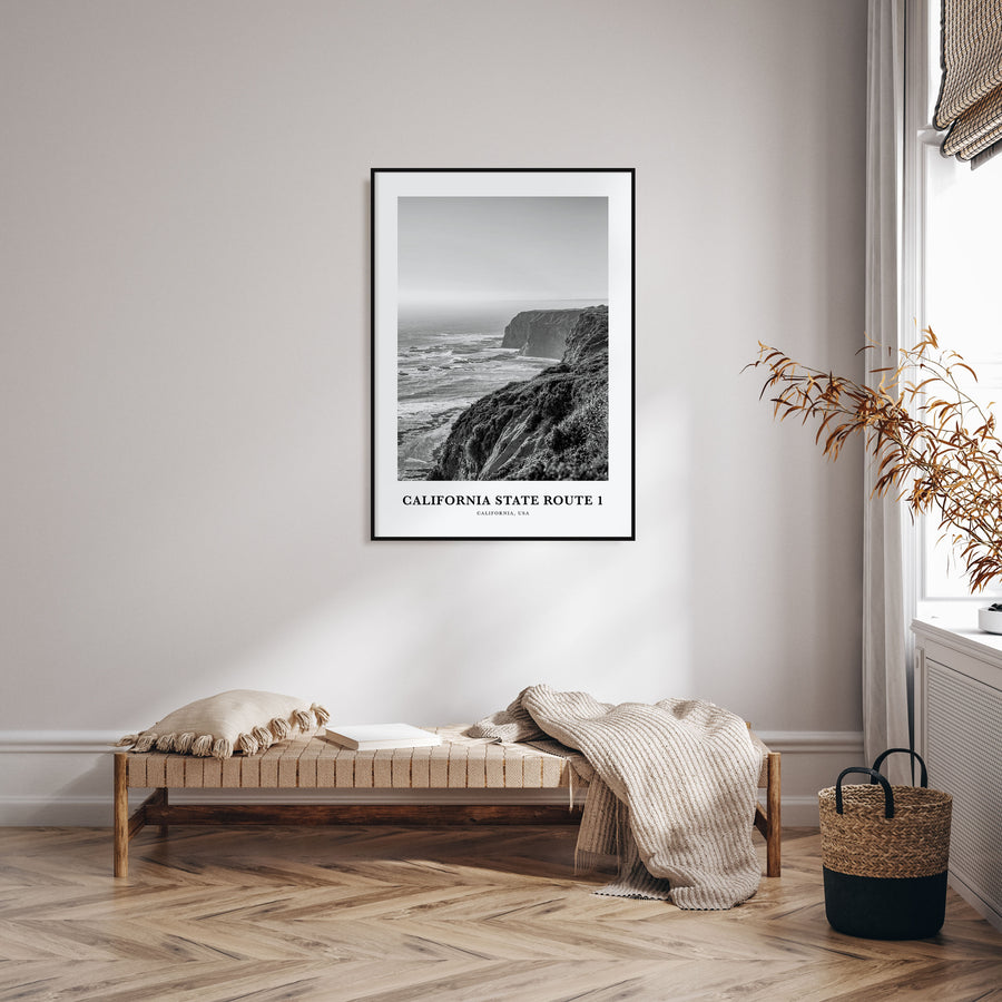 California State Route 1 Portrait B&W Poster
