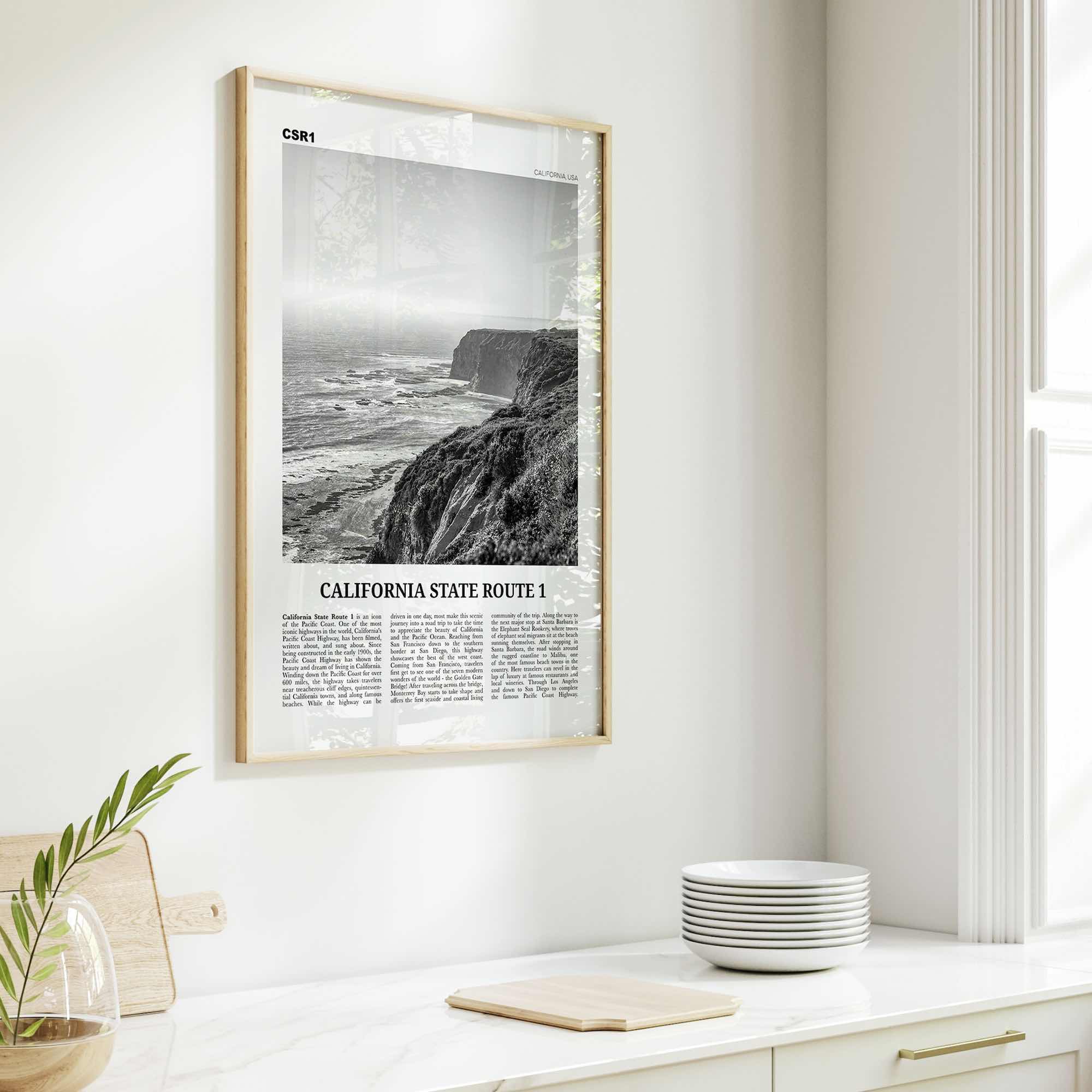 California State Route 1 Print Black and White, California State Route 1 Wall Art, State Route 1 Poster, California Pacific Coast Highway