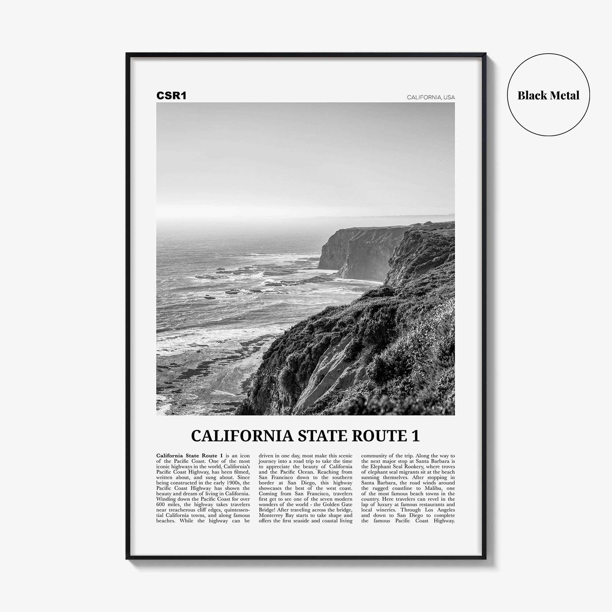 California State Route 1 Print Black and White, California State Route 1 Wall Art, State Route 1 Poster, California Pacific Coast Highway