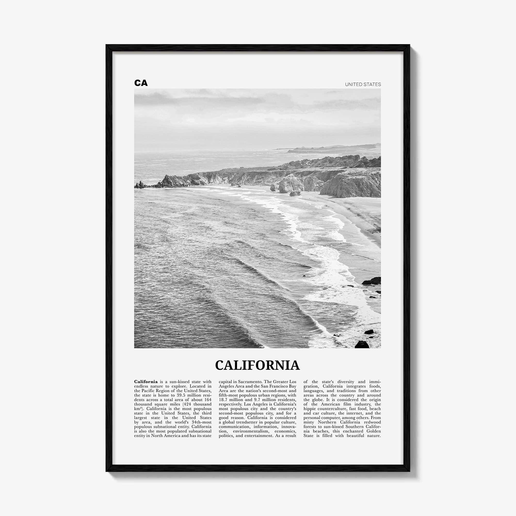 California Print Black and White No 1, California Wall Art, California Poster, California Photo, USA, United States, North America
