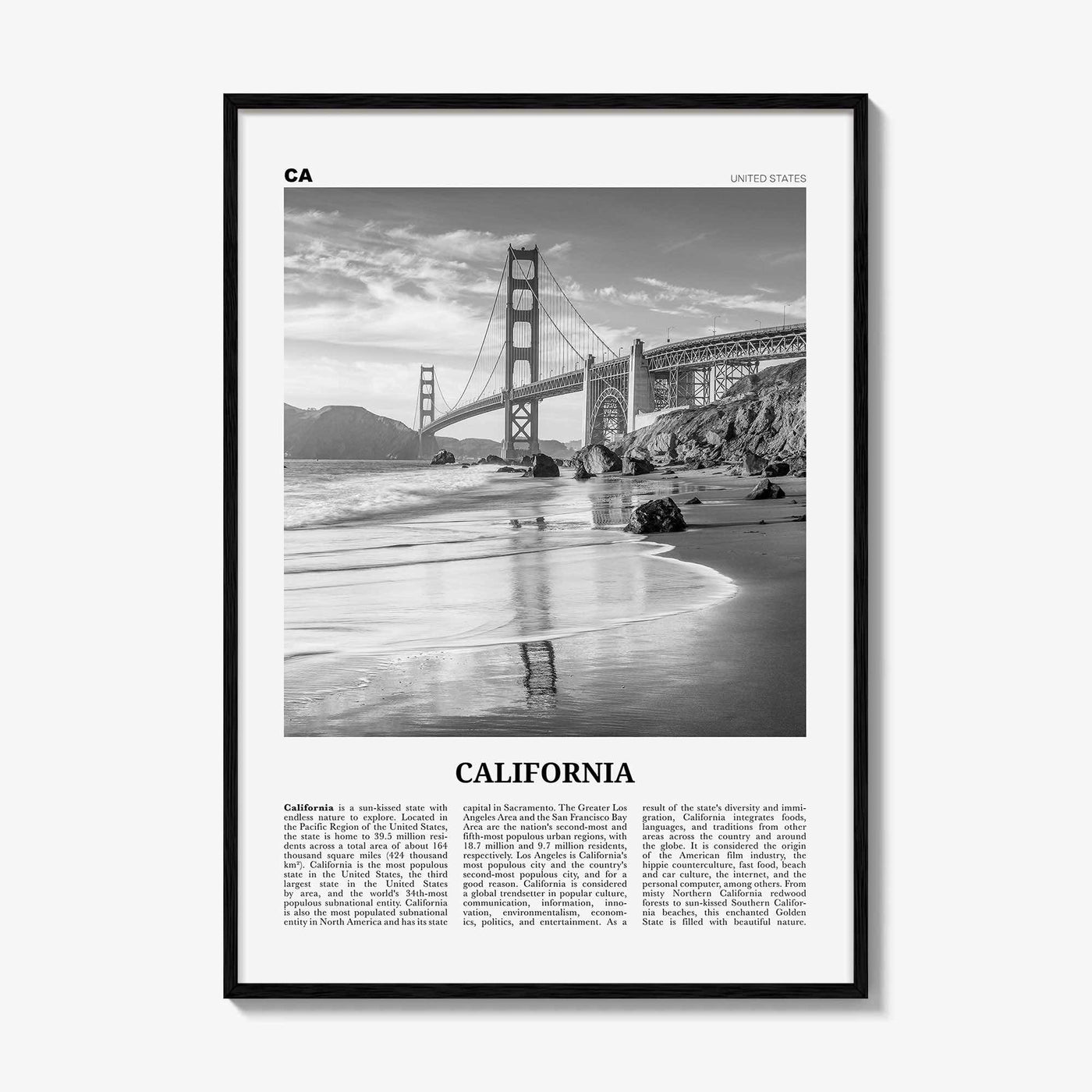 California Print Black and White No 7, California Wall Art, California Poster, California Photo, California Wall Décor, California Map
