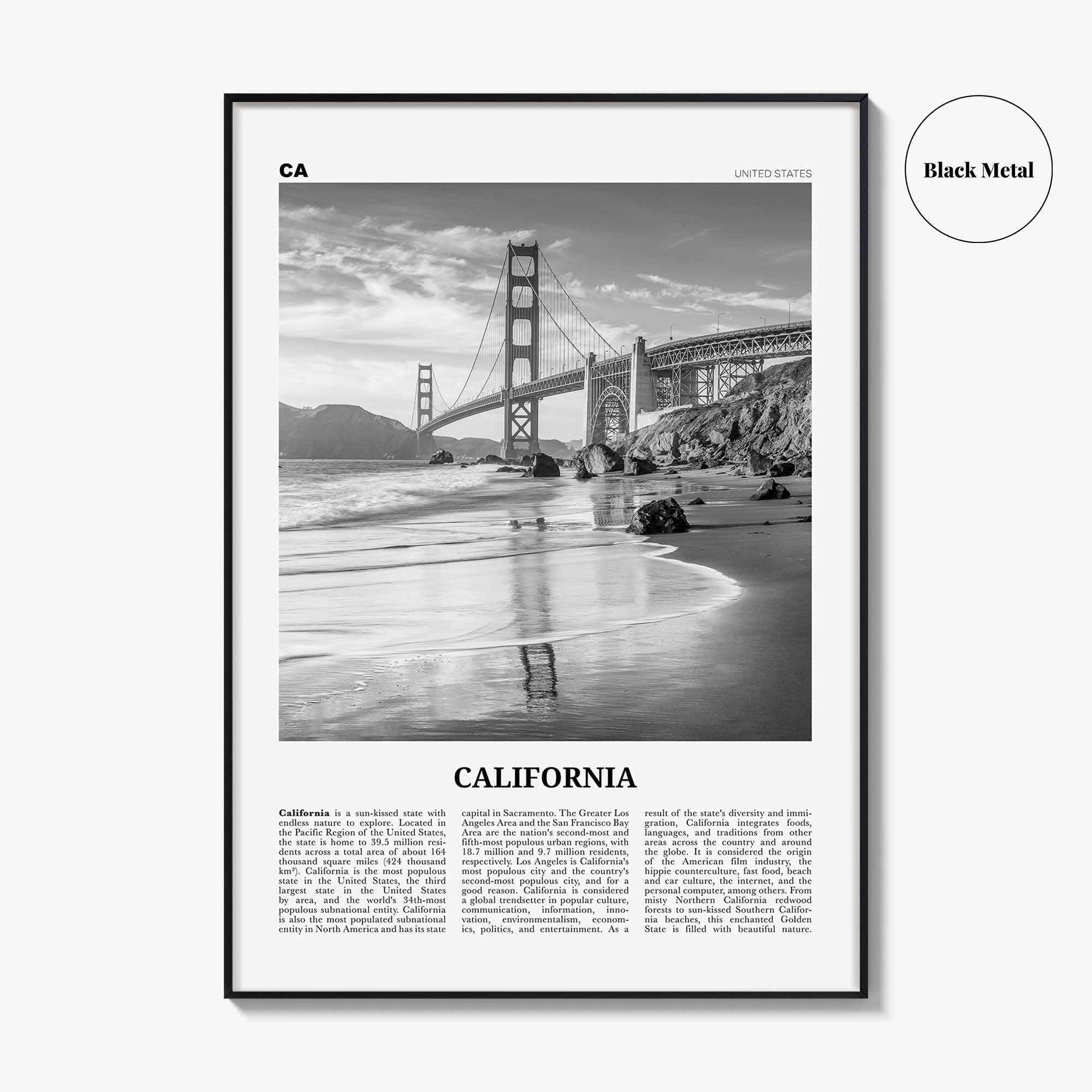 California Print Black and White No 7, California Wall Art, California Poster, California Photo, California Wall Décor, California Map