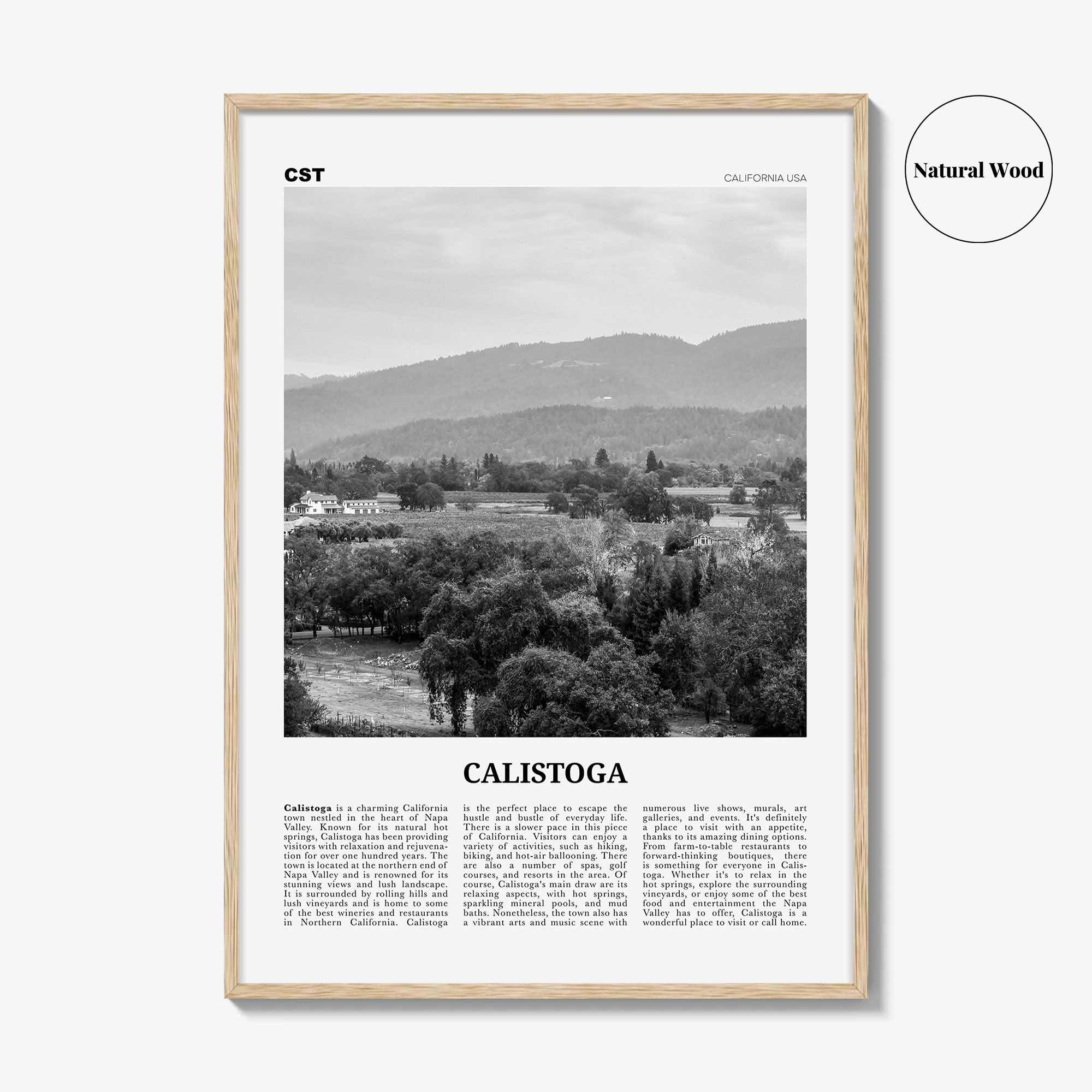 Calistoga Print Black and White, Calistoga Wall Art, Calistoga Poster, Calistoga Photo, Calistoga Wall Décor, Calistoga Map, California, USA