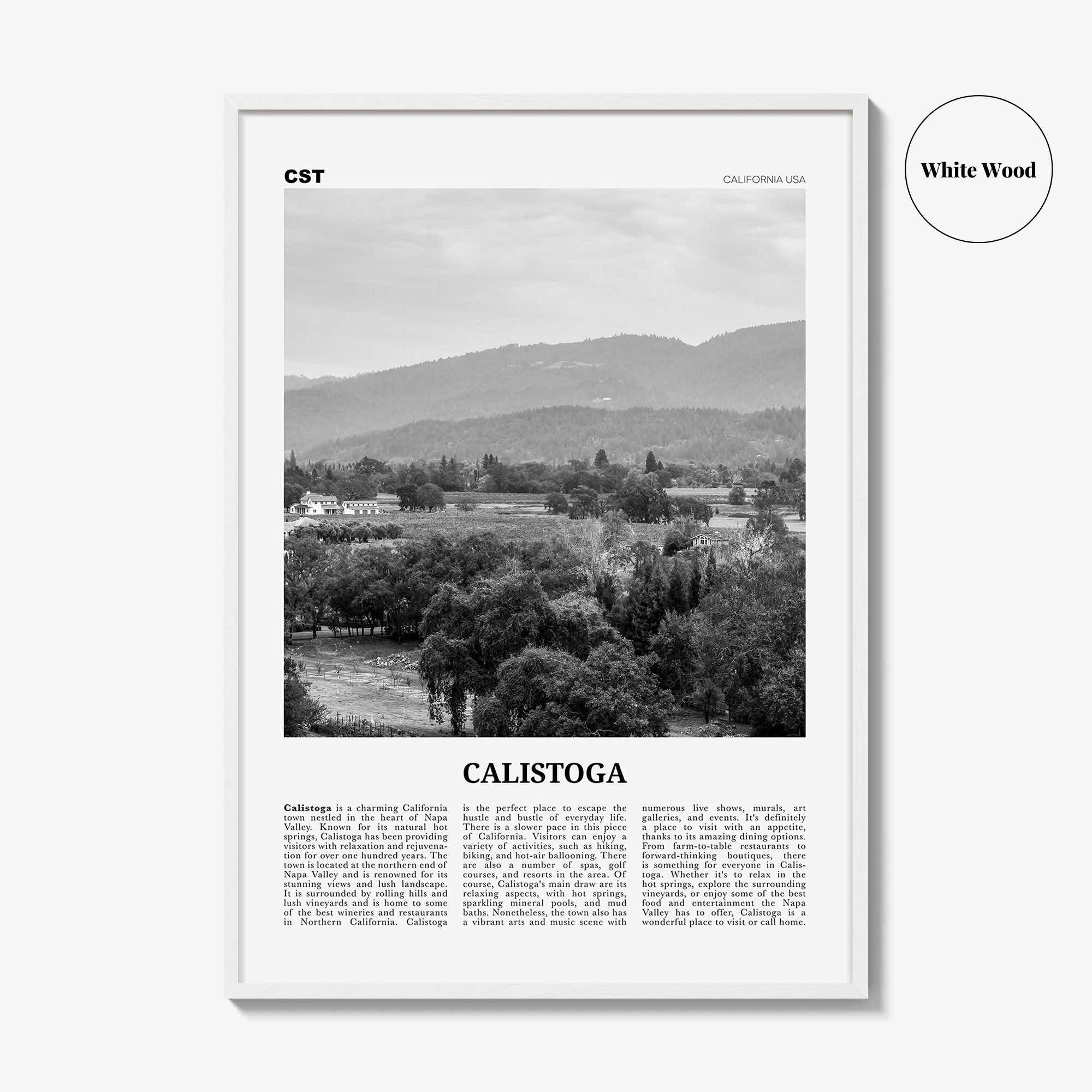 Calistoga Print Black and White, Calistoga Wall Art, Calistoga Poster, Calistoga Photo, Calistoga Wall Décor, Calistoga Map, California, USA