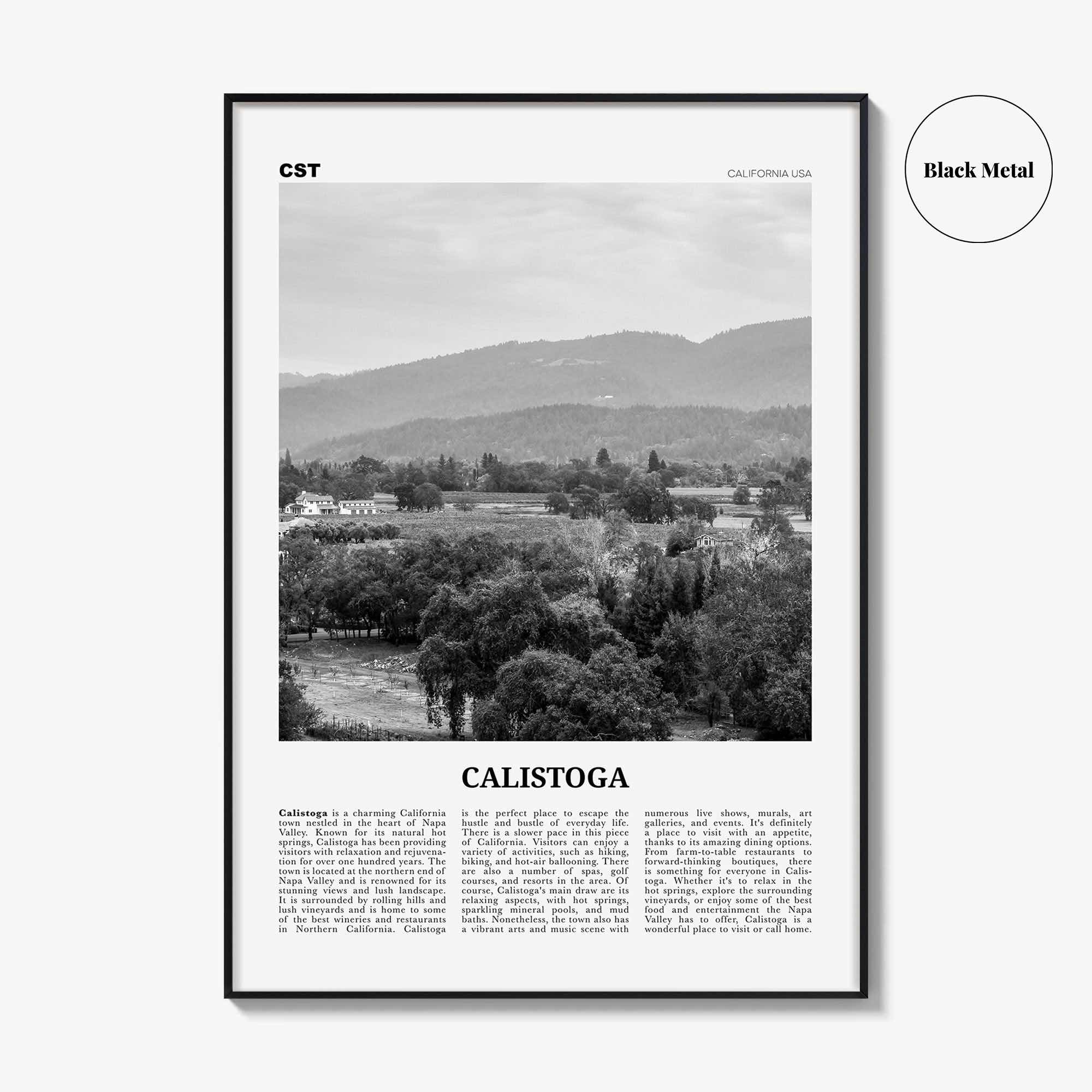Calistoga Print Black and White, Calistoga Wall Art, Calistoga Poster, Calistoga Photo, Calistoga Wall Décor, Calistoga Map, California, USA