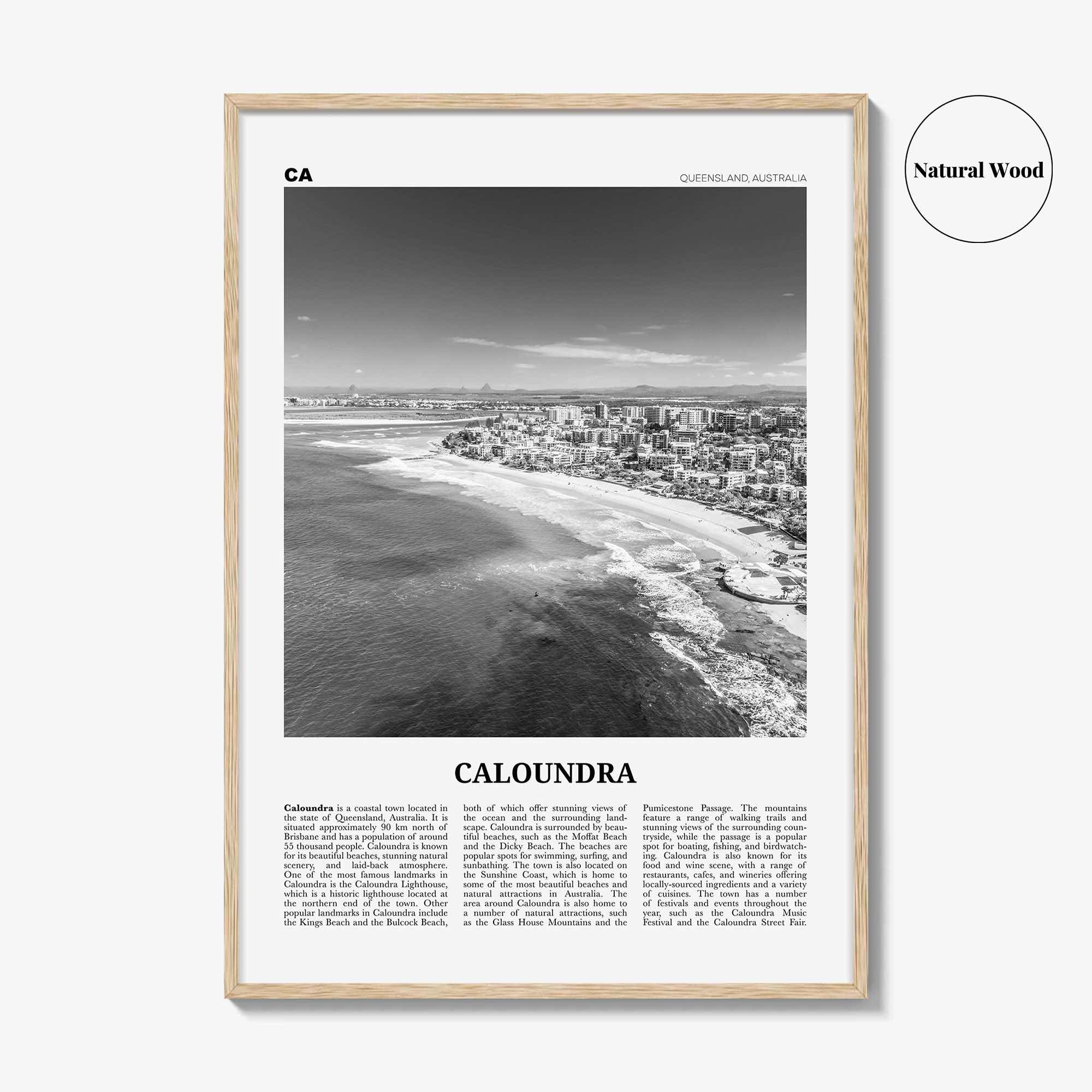 Caloundra Print Black and White, Caloundra Wall Art, Caloundra Poster, Caloundra Photo, Caloundra Wall Décor, Caloundra Map, Australia