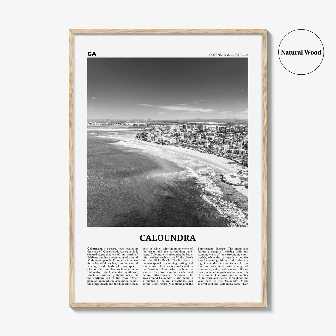 Caloundra Print Black and White, Caloundra Wall Art, Caloundra Poster, Caloundra Photo, Caloundra Wall Décor, Caloundra Map, Australia