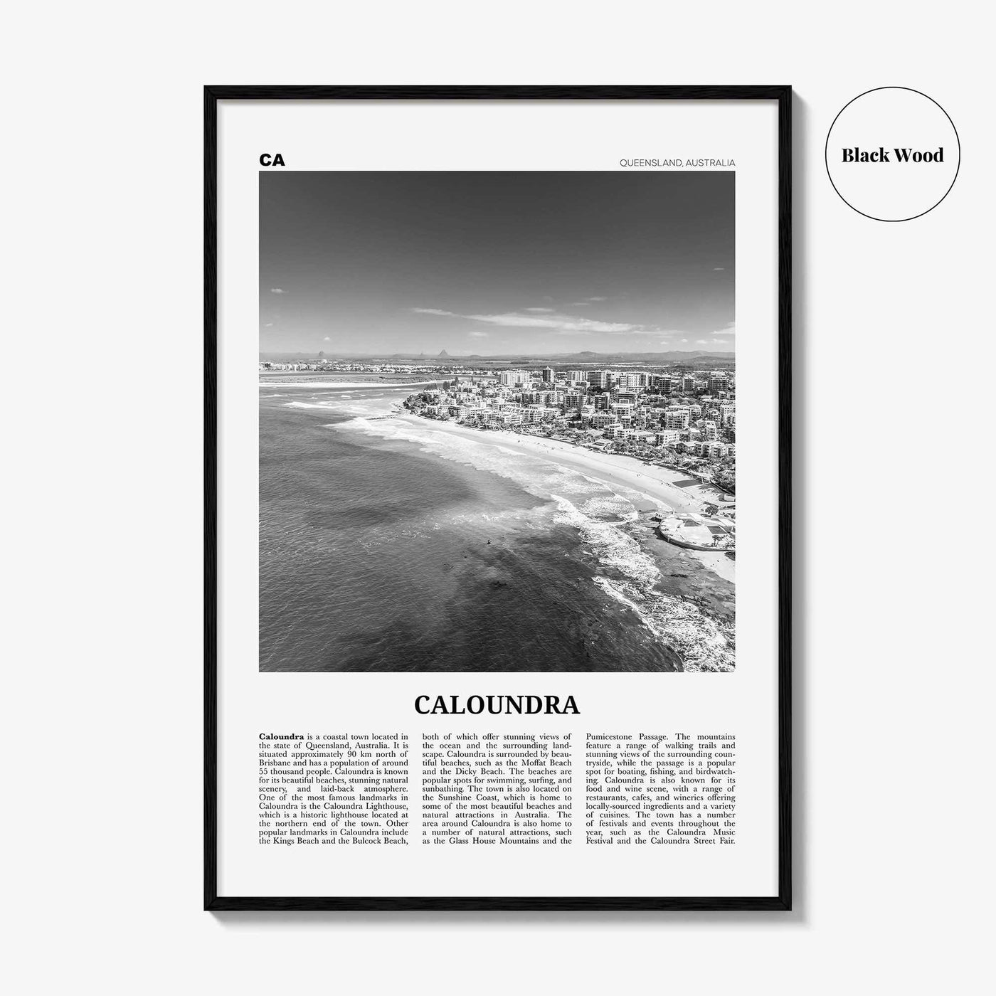 Caloundra Print Black and White, Caloundra Wall Art, Caloundra Poster, Caloundra Photo, Caloundra Wall Décor, Caloundra Map, Australia