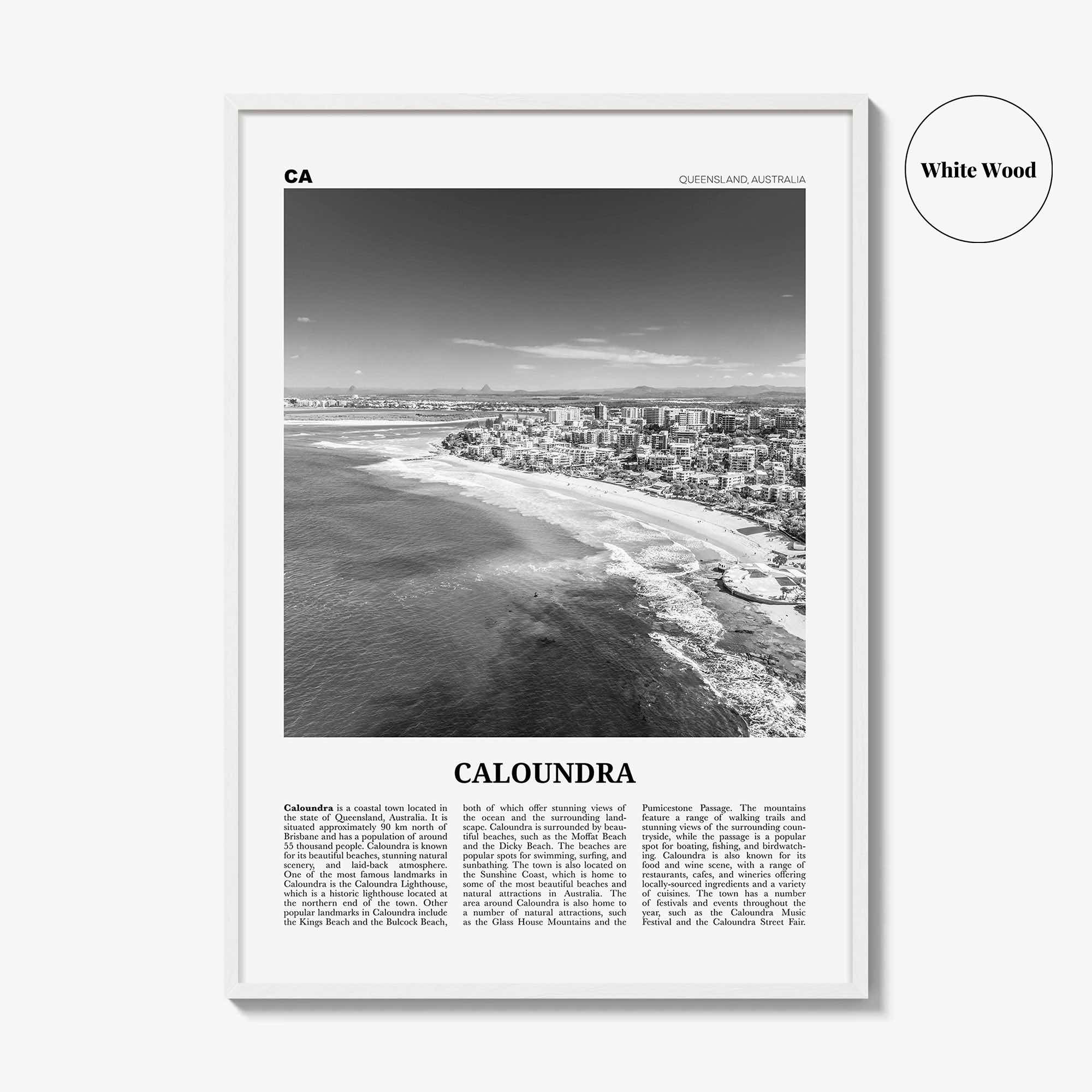Caloundra Print Black and White, Caloundra Wall Art, Caloundra Poster, Caloundra Photo, Caloundra Wall Décor, Caloundra Map, Australia