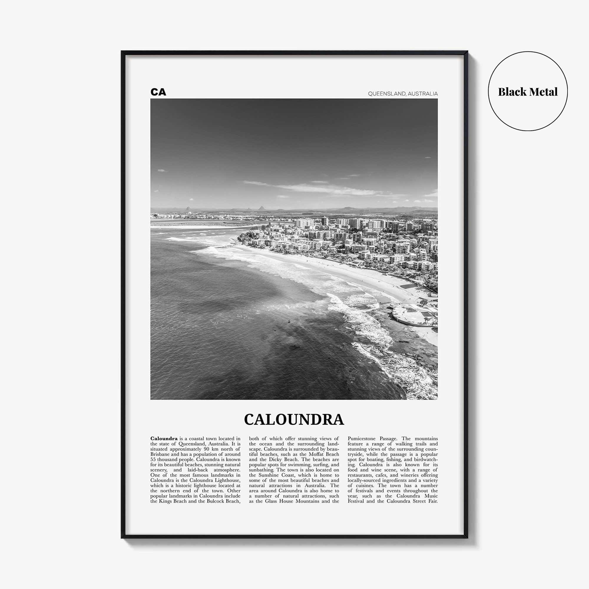Caloundra Print Black and White, Caloundra Wall Art, Caloundra Poster, Caloundra Photo, Caloundra Wall Décor, Caloundra Map, Australia