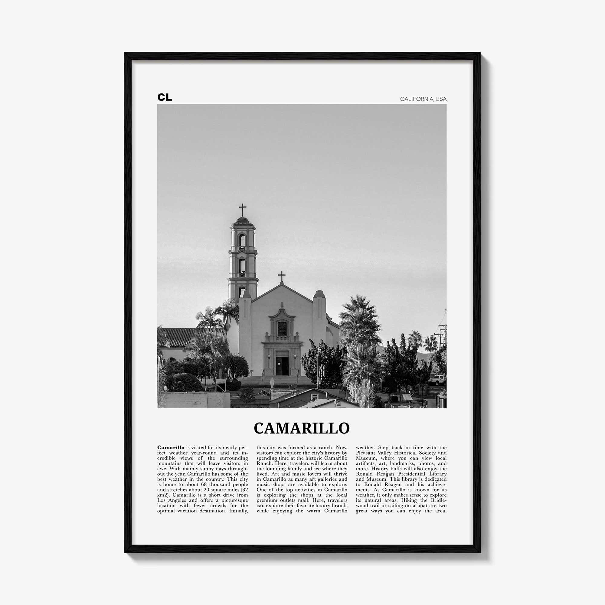 Camarillo Print Black and White, Camarillo Wall Art, Camarillo Poster, Camarillo Photo, Camarillo Wall Décor, Camarillo Map, California, USA