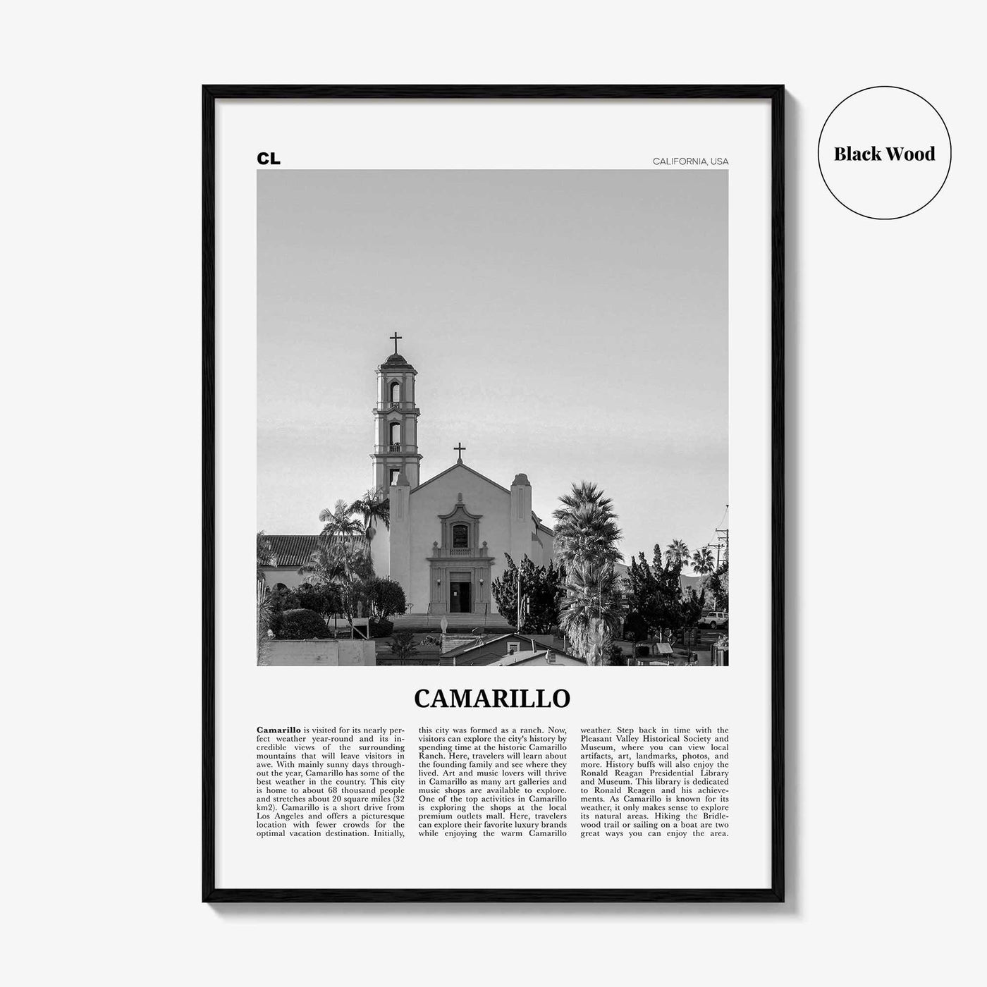 Camarillo Print Black and White, Camarillo Wall Art, Camarillo Poster, Camarillo Photo, Camarillo Wall Décor, Camarillo Map, California, USA
