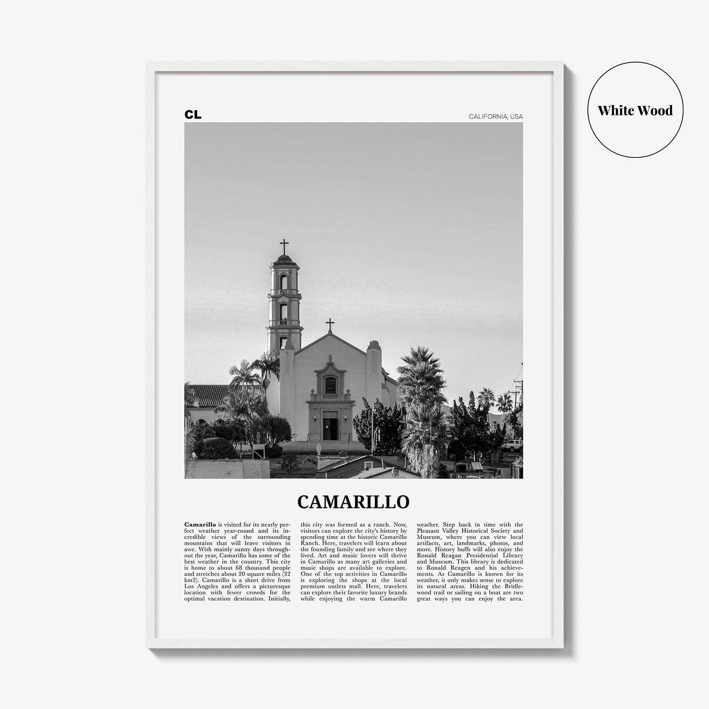 Camarillo Print Black and White, Camarillo Wall Art, Camarillo Poster, Camarillo Photo, Camarillo Wall Décor, Camarillo Map, California, USA