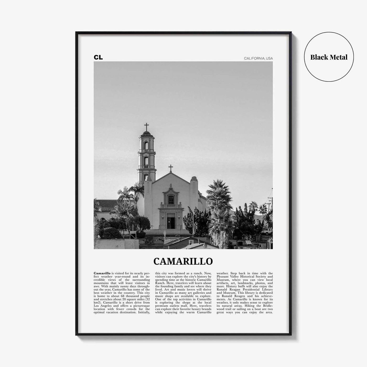 Camarillo Print Black and White, Camarillo Wall Art, Camarillo Poster, Camarillo Photo, Camarillo Wall Décor, Camarillo Map, California, USA