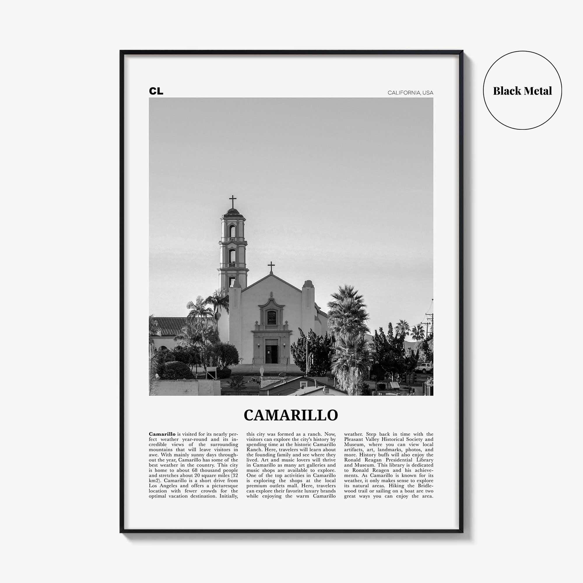 Camarillo Print Black and White, Camarillo Wall Art, Camarillo Poster, Camarillo Photo, Camarillo Wall Décor, Camarillo Map, California, USA