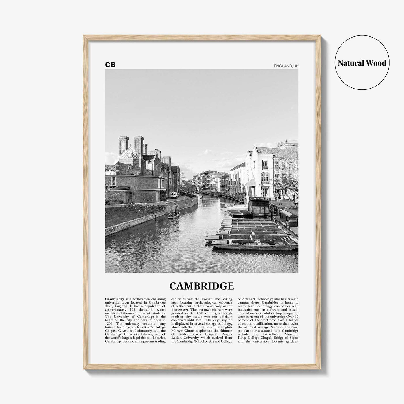 Cambridge Print Black and White England, Cambridge Wall Art, Cambridge Poster, Cambridge Photo, Cambridge Wall Décor, UK, United Kingdom
