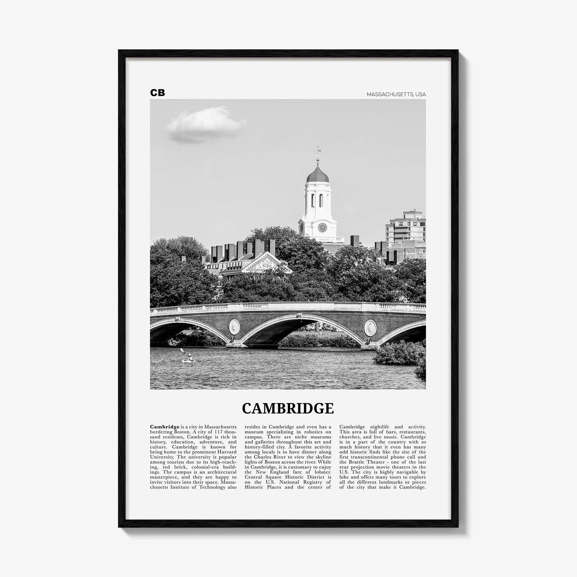 Cambridge Print Black and White Massachusetts, Cambridge Wall Art, Cambridge Poster, Cambridge Photo, Cambridge Wall Décor, USA