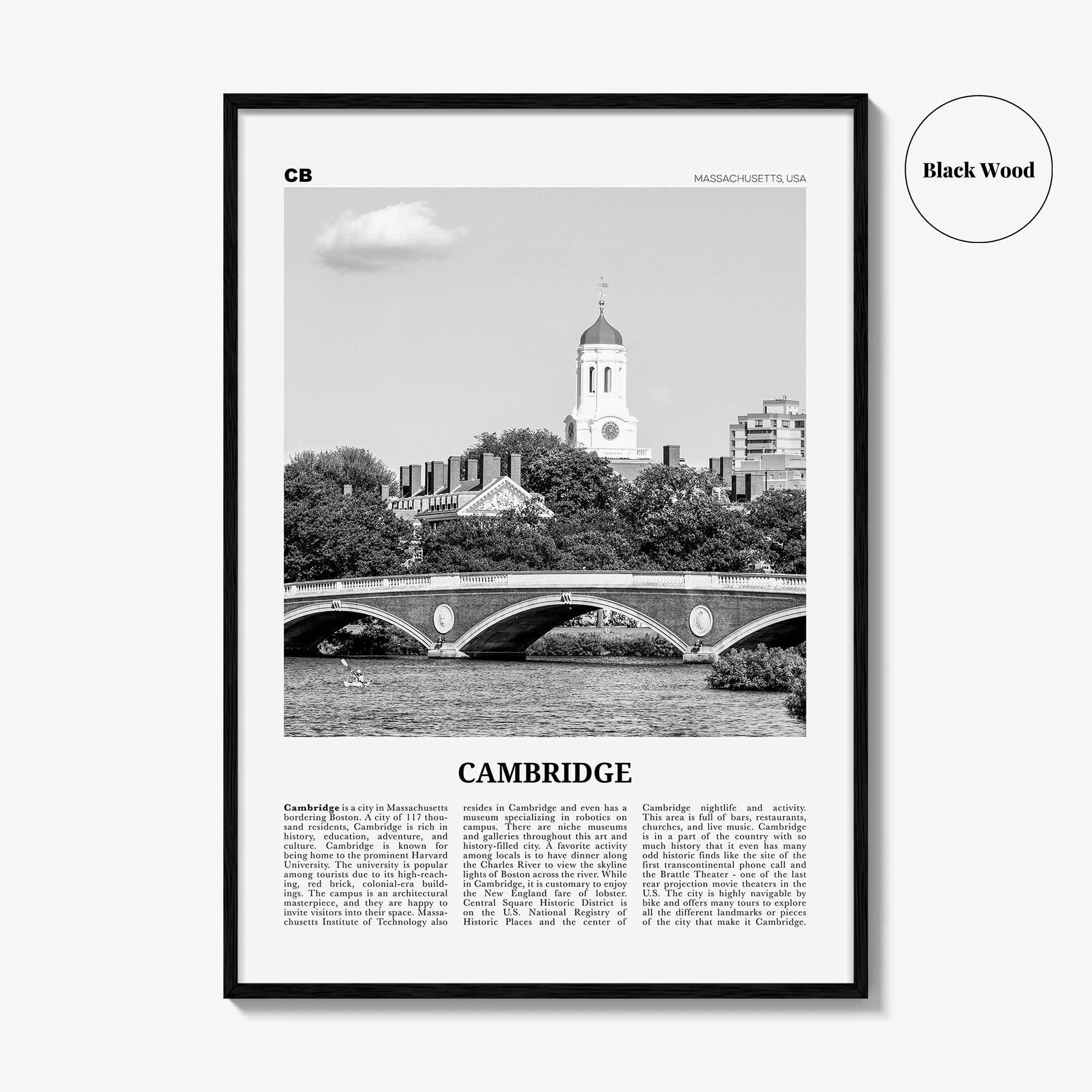 Cambridge Print Black and White Massachusetts, Cambridge Wall Art, Cambridge Poster, Cambridge Photo, Cambridge Wall Décor, USA