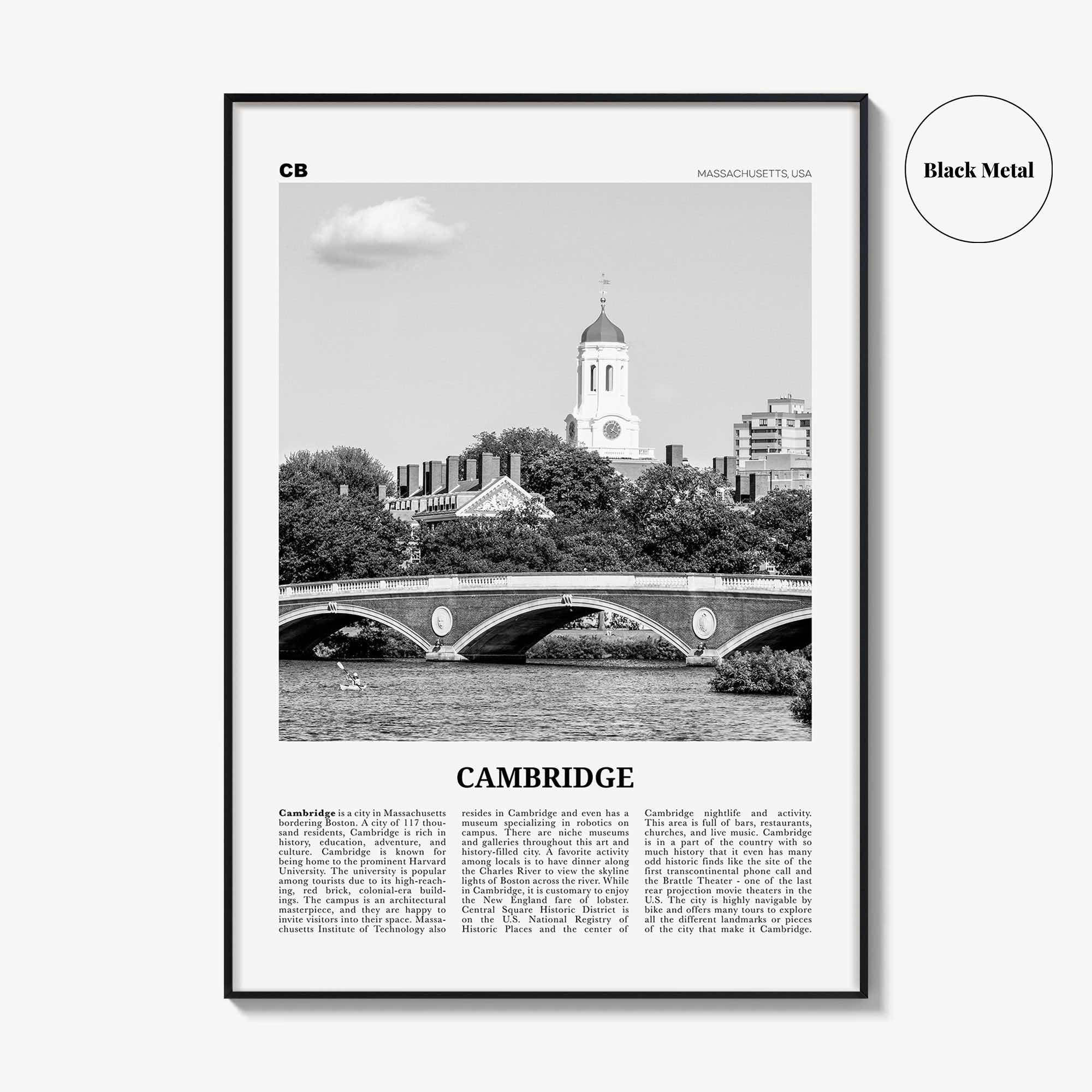 Cambridge Print Black and White Massachusetts, Cambridge Wall Art, Cambridge Poster, Cambridge Photo, Cambridge Wall Décor, USA
