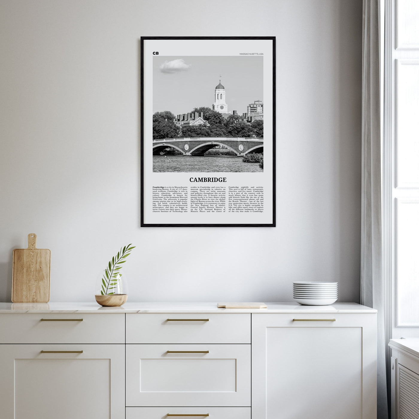 Cambridge, Massachusetts Travel B&W Poster
