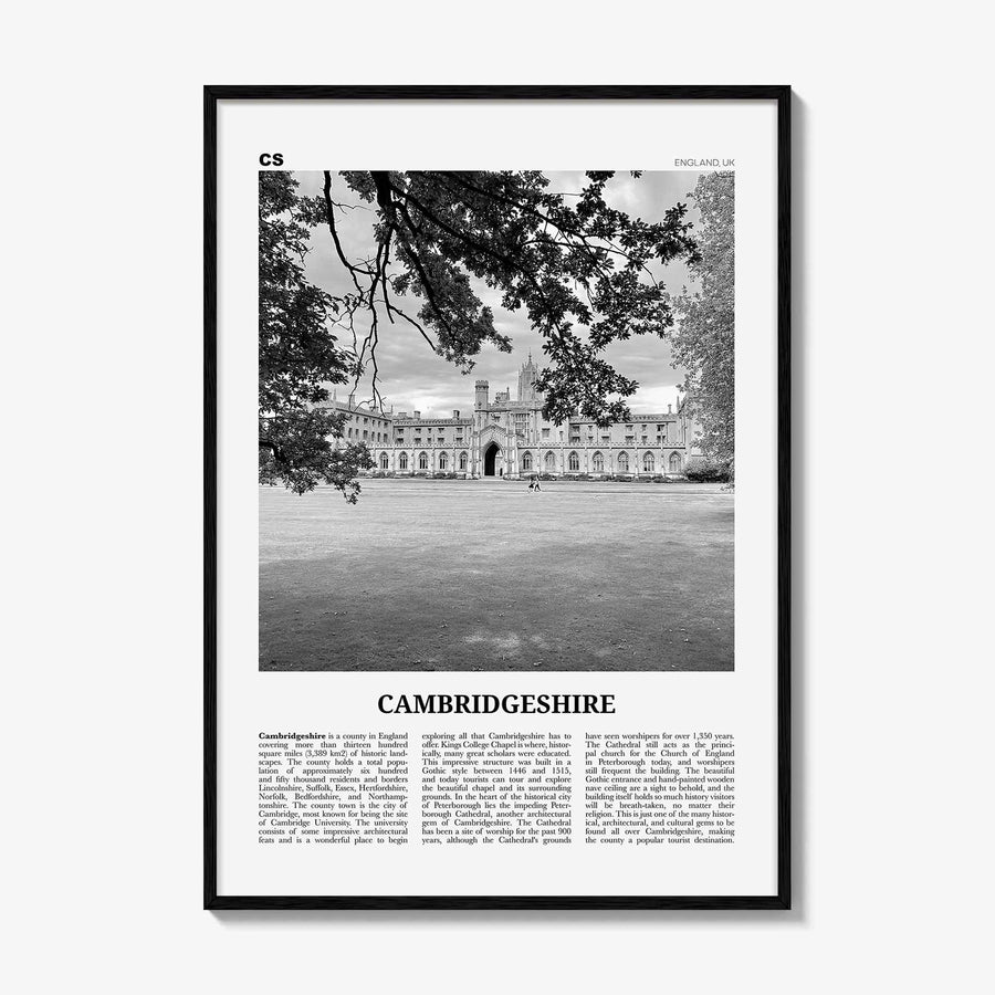 Cambridgeshire Print Black and White, Cambridgeshire Wall Art, Cambridgeshire Poster, Cambridgeshire Photo, Cambridgeshire Map, England