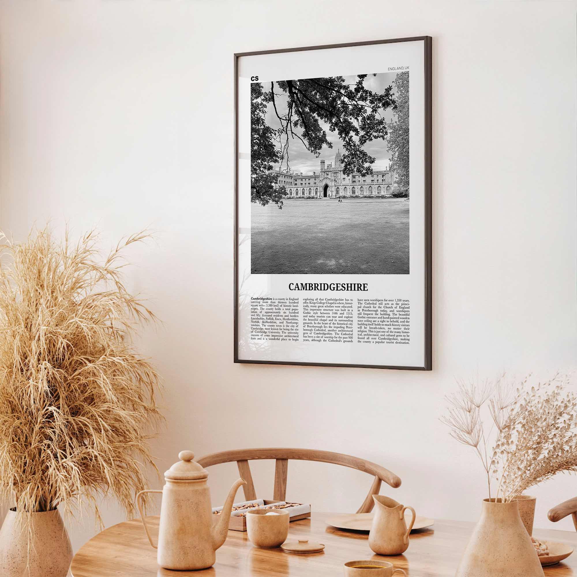 Cambridgeshire Print Black and White, Cambridgeshire Wall Art, Cambridgeshire Poster, Cambridgeshire Photo, Cambridgeshire Map, England