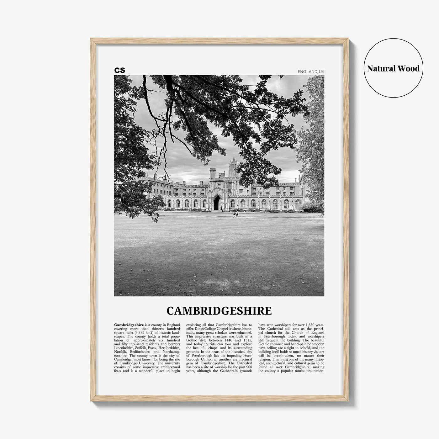 Cambridgeshire Print Black and White, Cambridgeshire Wall Art, Cambridgeshire Poster, Cambridgeshire Photo, Cambridgeshire Map, England