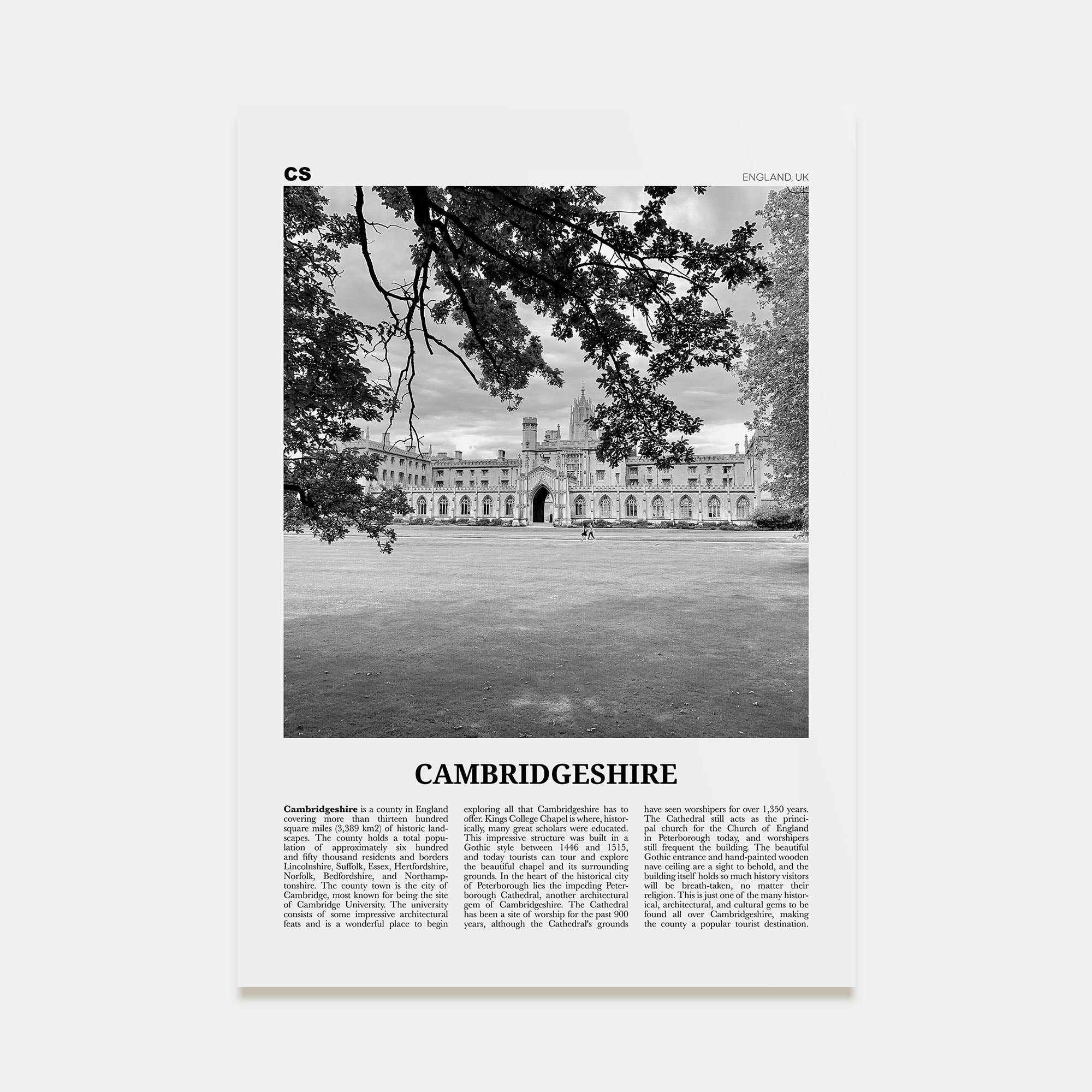 Cambridgeshire Travel B&W Poster