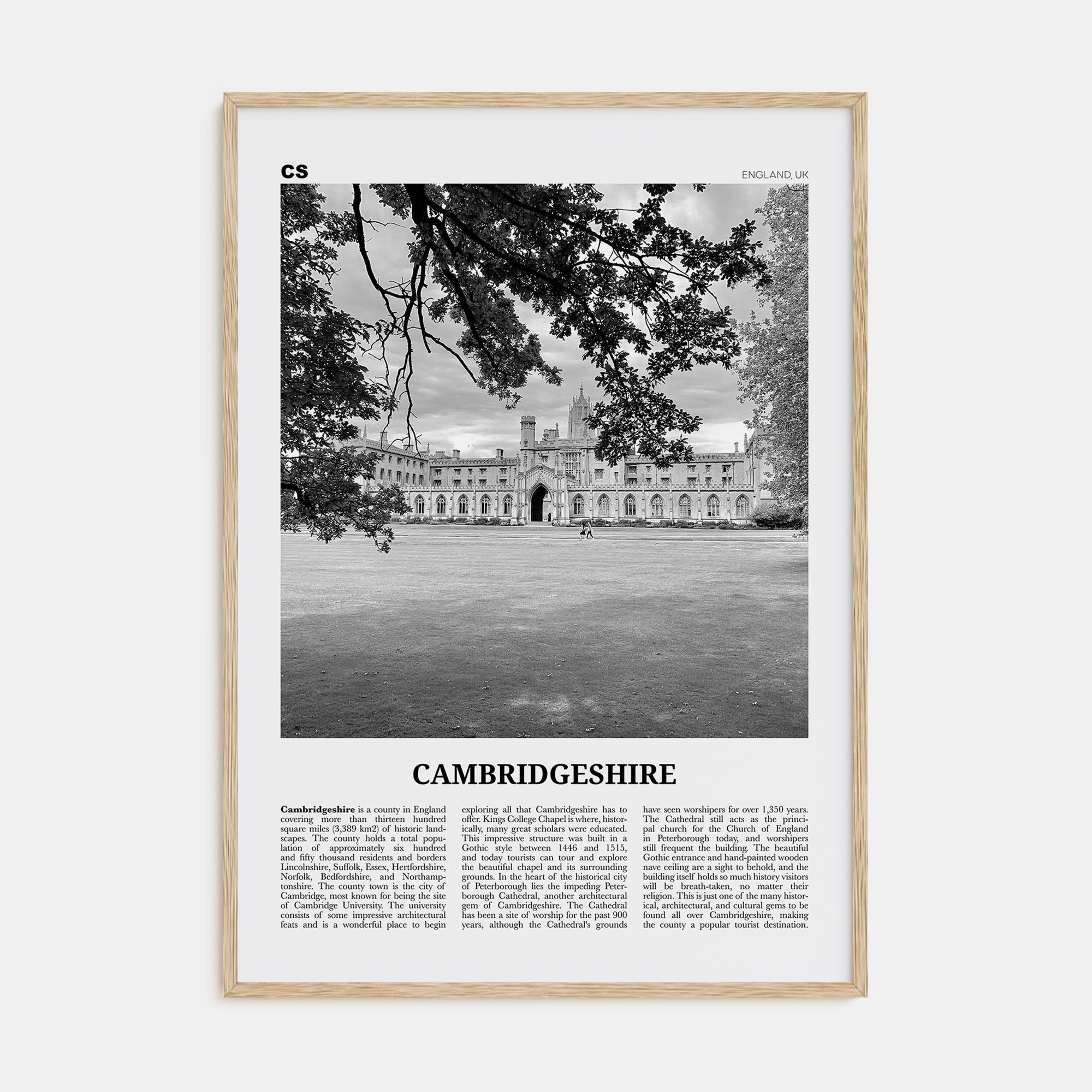 Cambridgeshire Travel B&W Poster
