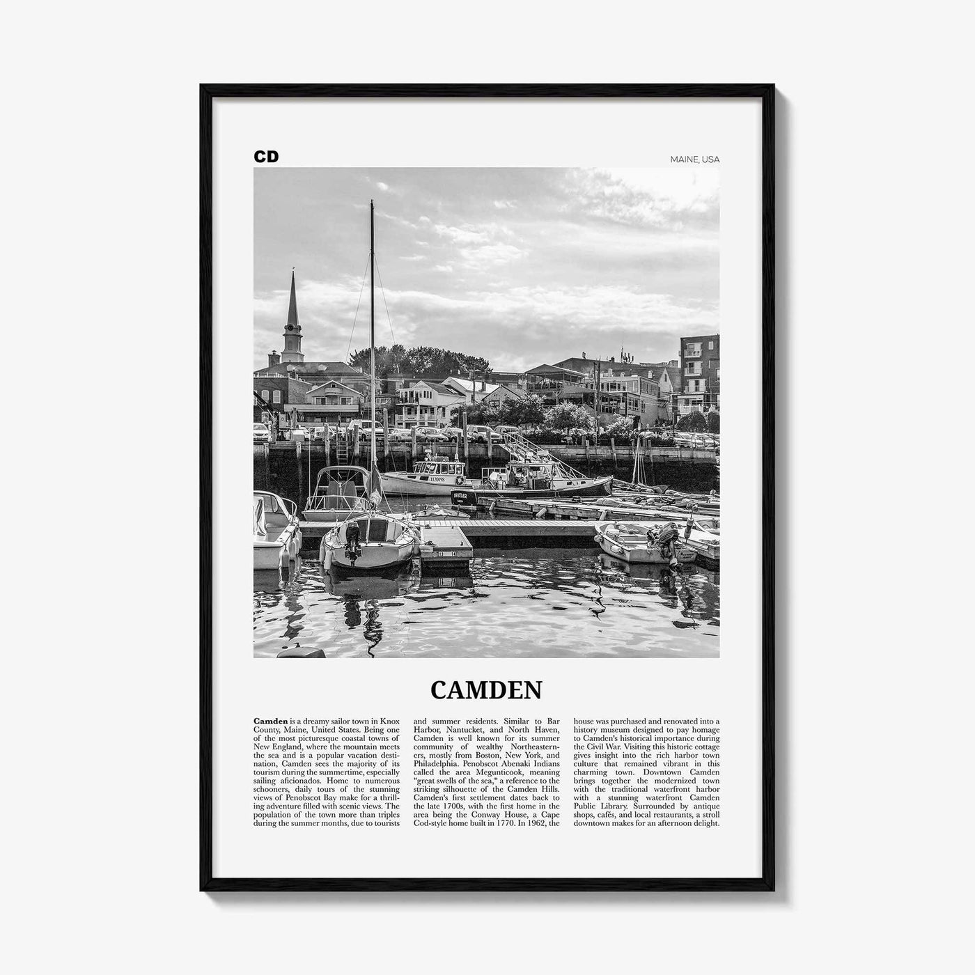 Camden Print Black and White, Camden Wall Art, Camden Poster, Camden Photo, Camden Wall Décor, Maine, USA, United States, North America