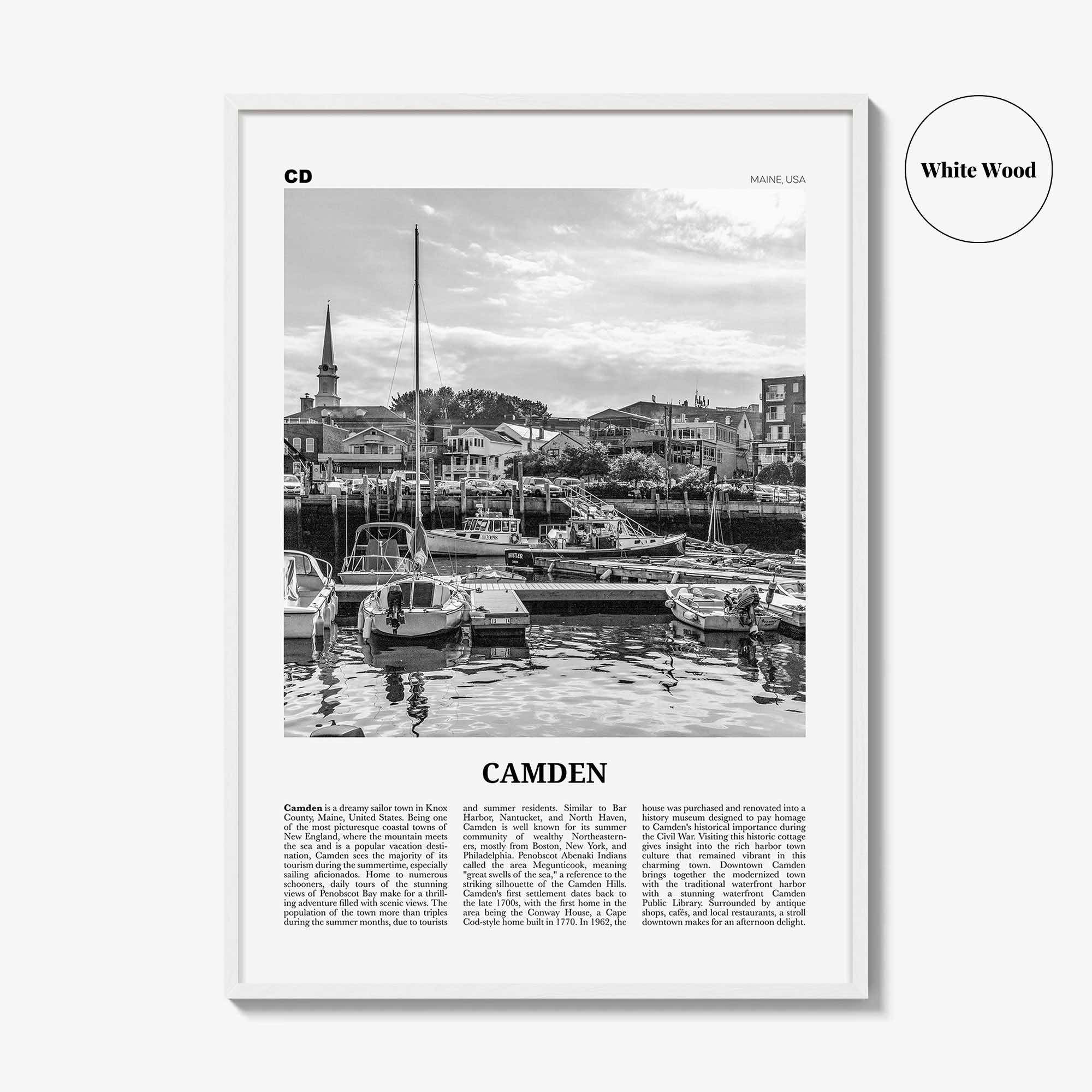 Camden Print Black and White, Camden Wall Art, Camden Poster, Camden Photo, Camden Wall Décor, Maine, USA, United States, North America