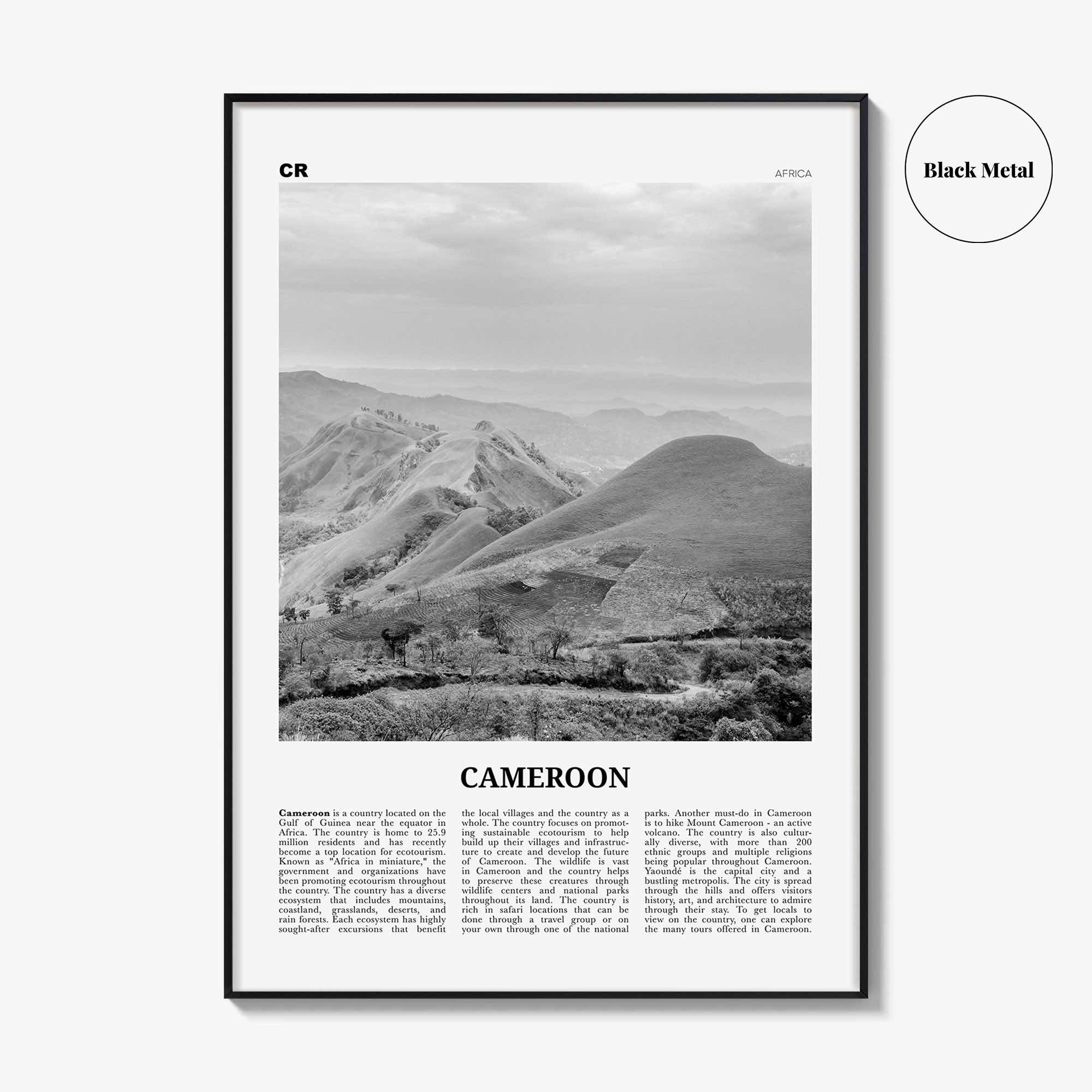 Cameroon Print Black and White, Cameroon Wall Art, Cameroon Poster, Cameroon Photo, Cameroon Wall Decor, Country Art Print, Africa