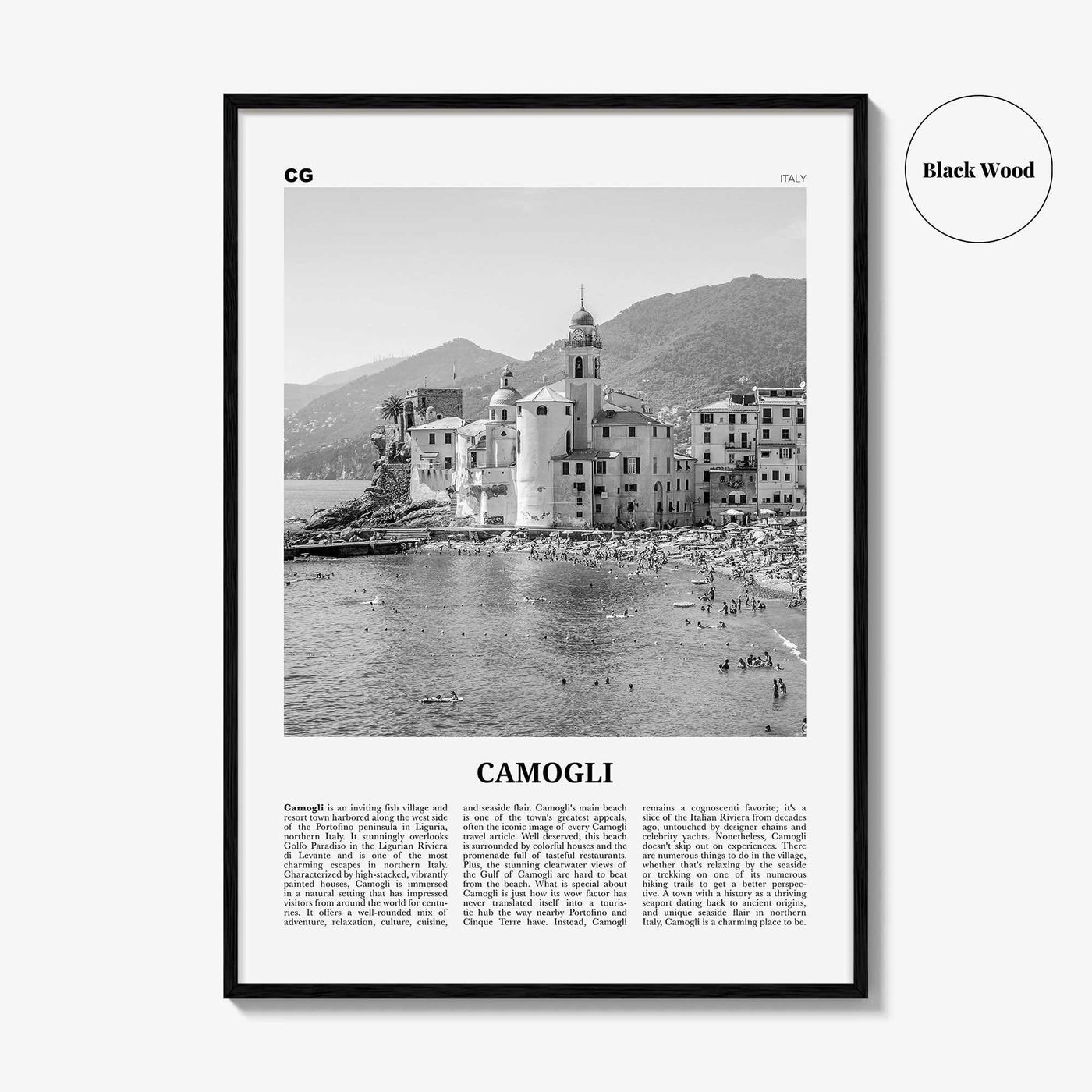 Camogli Print Black and White, Camogli Wall Art, Camogli Poster, Camogli Photo, Camogli Wall Décor, Camogli Map, Italy