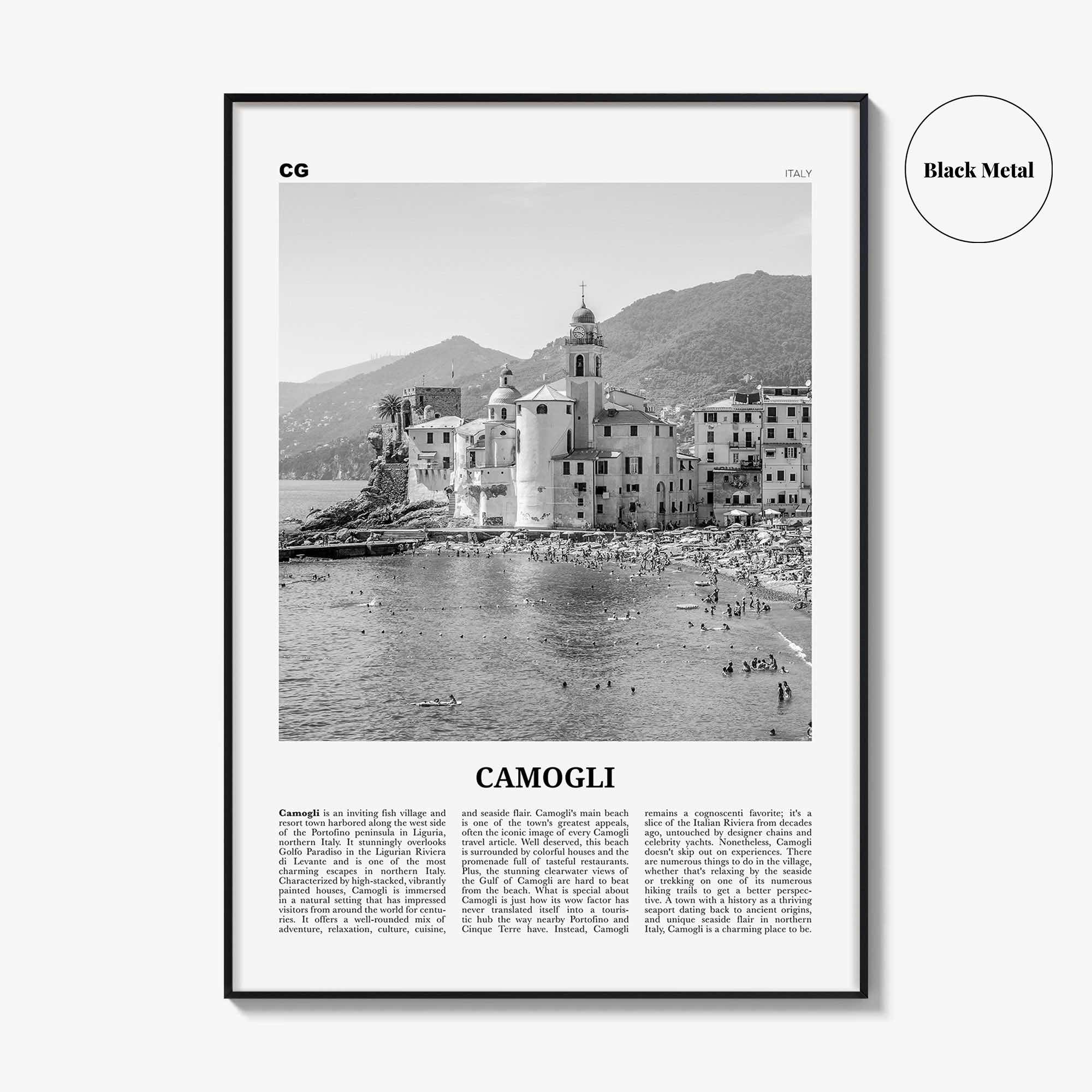 Camogli Print Black and White, Camogli Wall Art, Camogli Poster, Camogli Photo, Camogli Wall Décor, Camogli Map, Italy