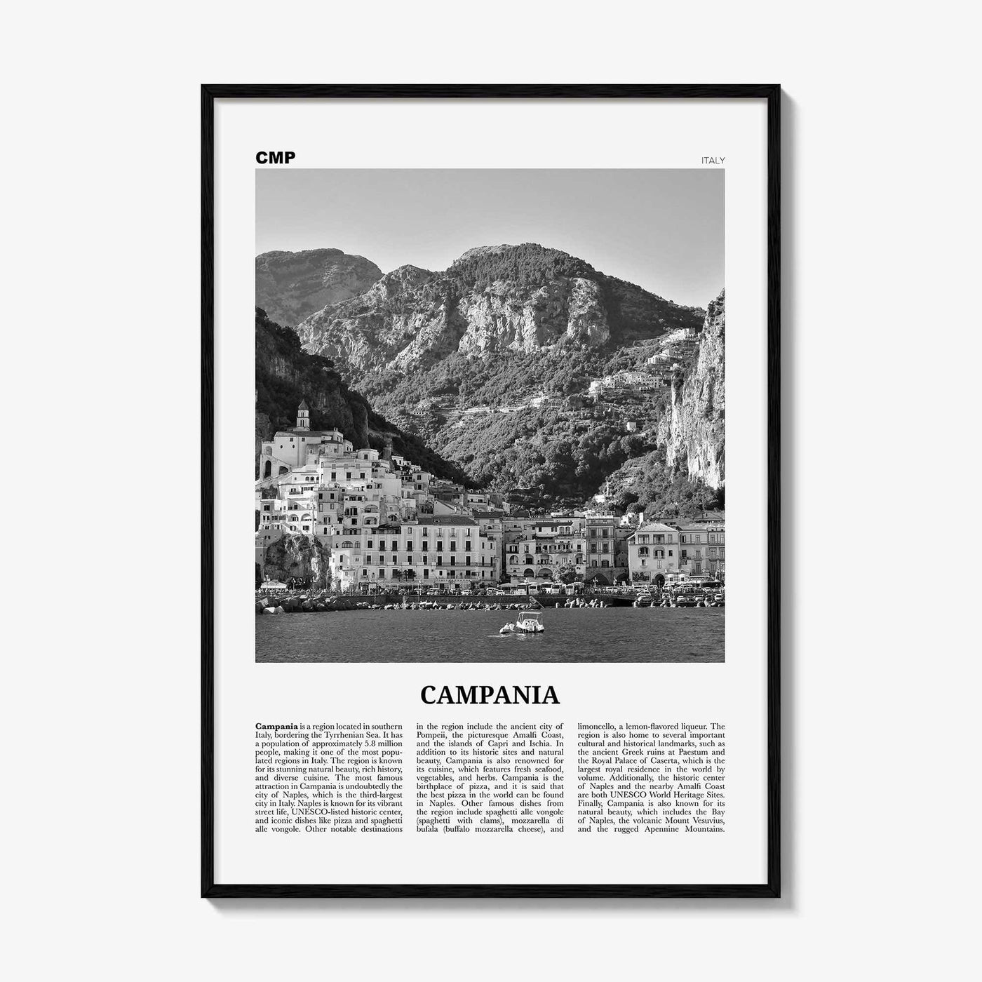 Campania Print Black and White, Campania Wall Art, Campania Poster, Campania Photo, Campania Wall Décor, Campania Map, Italy