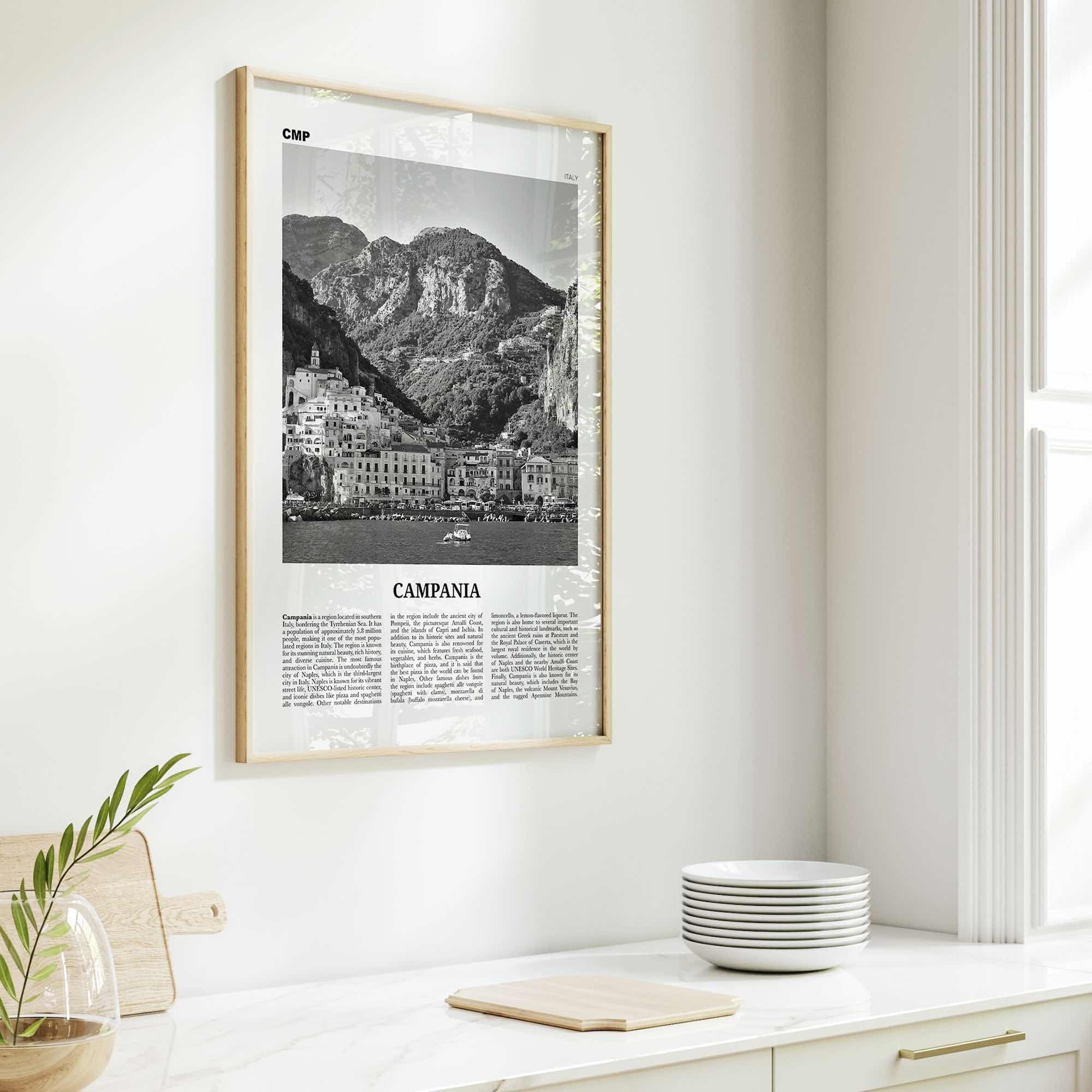 Campania Print Black and White, Campania Wall Art, Campania Poster, Campania Photo, Campania Wall Décor, Campania Map, Italy