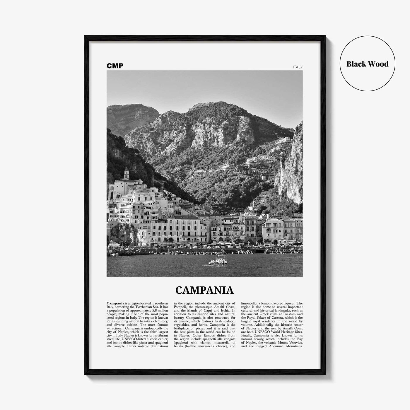 Campania Print Black and White, Campania Wall Art, Campania Poster, Campania Photo, Campania Wall Décor, Campania Map, Italy