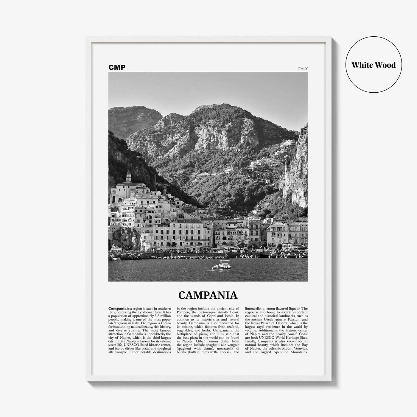 Campania Print Black and White, Campania Wall Art, Campania Poster, Campania Photo, Campania Wall Décor, Campania Map, Italy