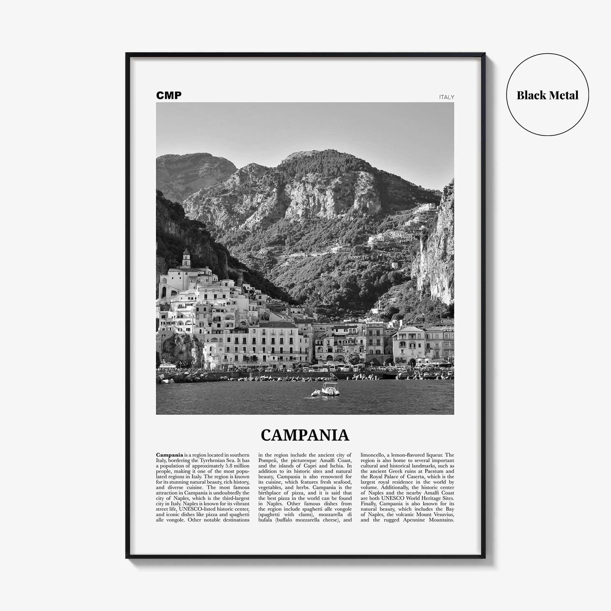 Campania Print Black and White, Campania Wall Art, Campania Poster, Campania Photo, Campania Wall Décor, Campania Map, Italy