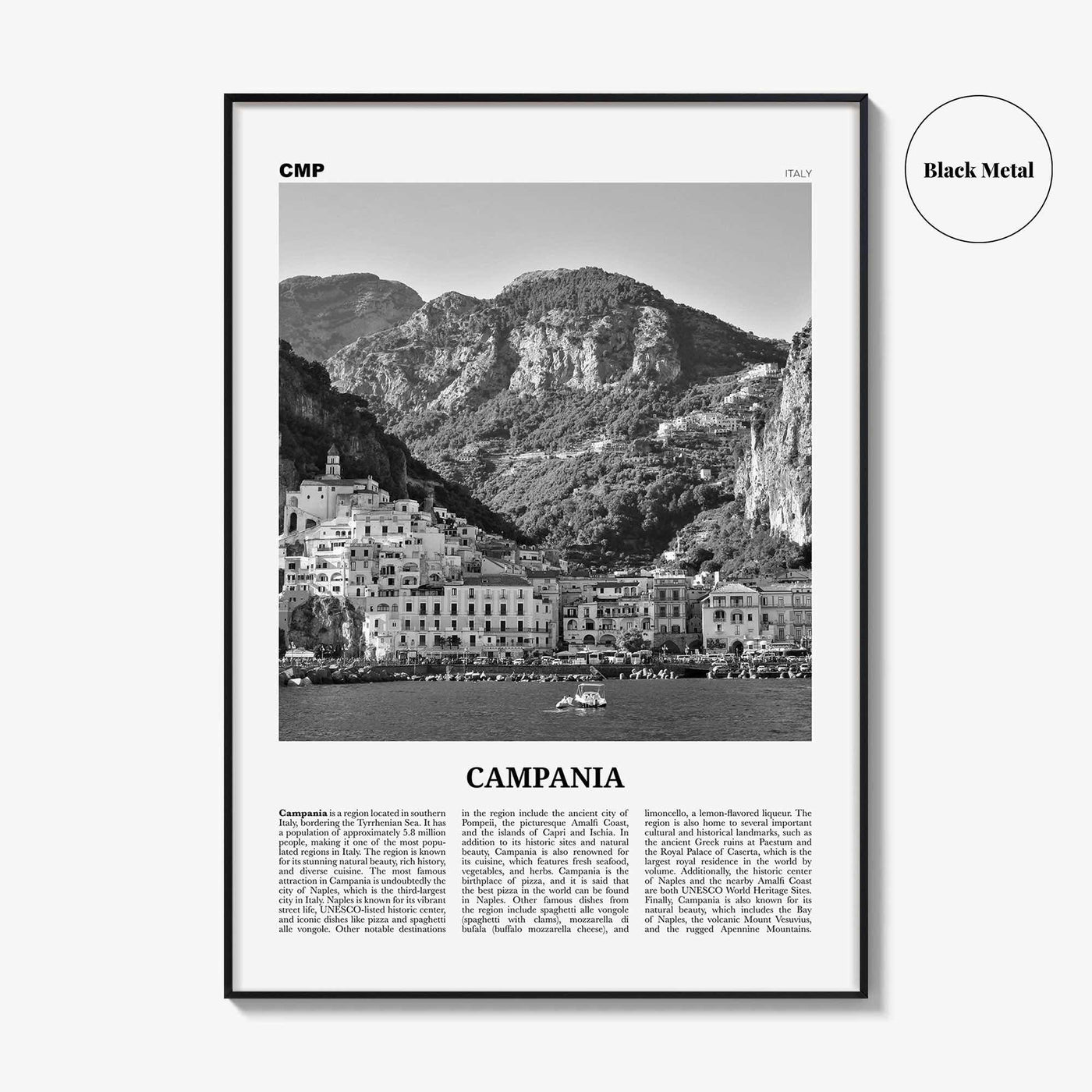 Campania Print Black and White, Campania Wall Art, Campania Poster, Campania Photo, Campania Wall Décor, Campania Map, Italy