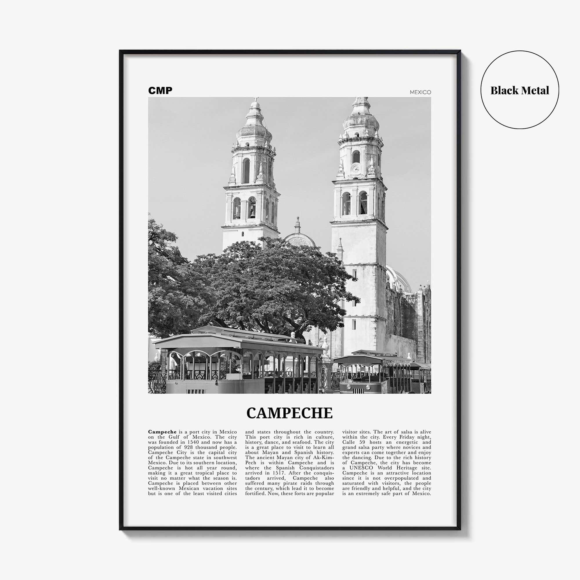 Campeche Print Black and White, Campeche Wall Art, Campeche Poster, Campeche Photo, Campeche Wall Décor, Mexico, San Francisco de Campeche