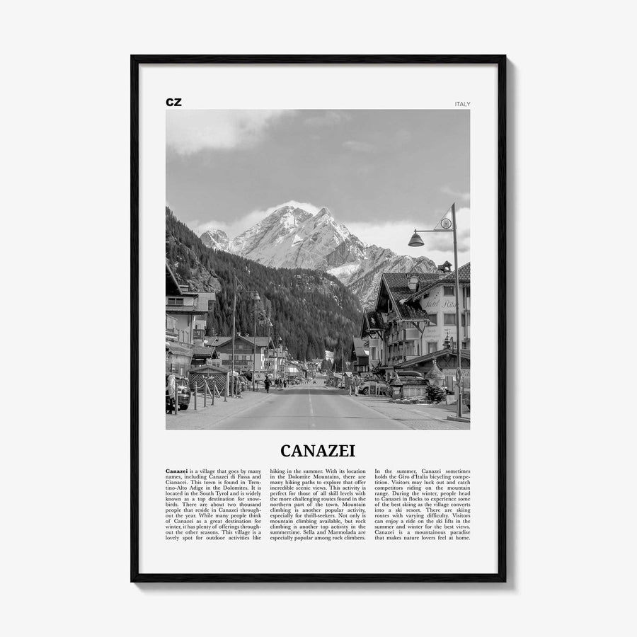 Canazei Print Black and White, Canazei Wall Art, Canazei Poster, Canazei Photo, Canazei Wall Décor, Canazei Map, Italy
