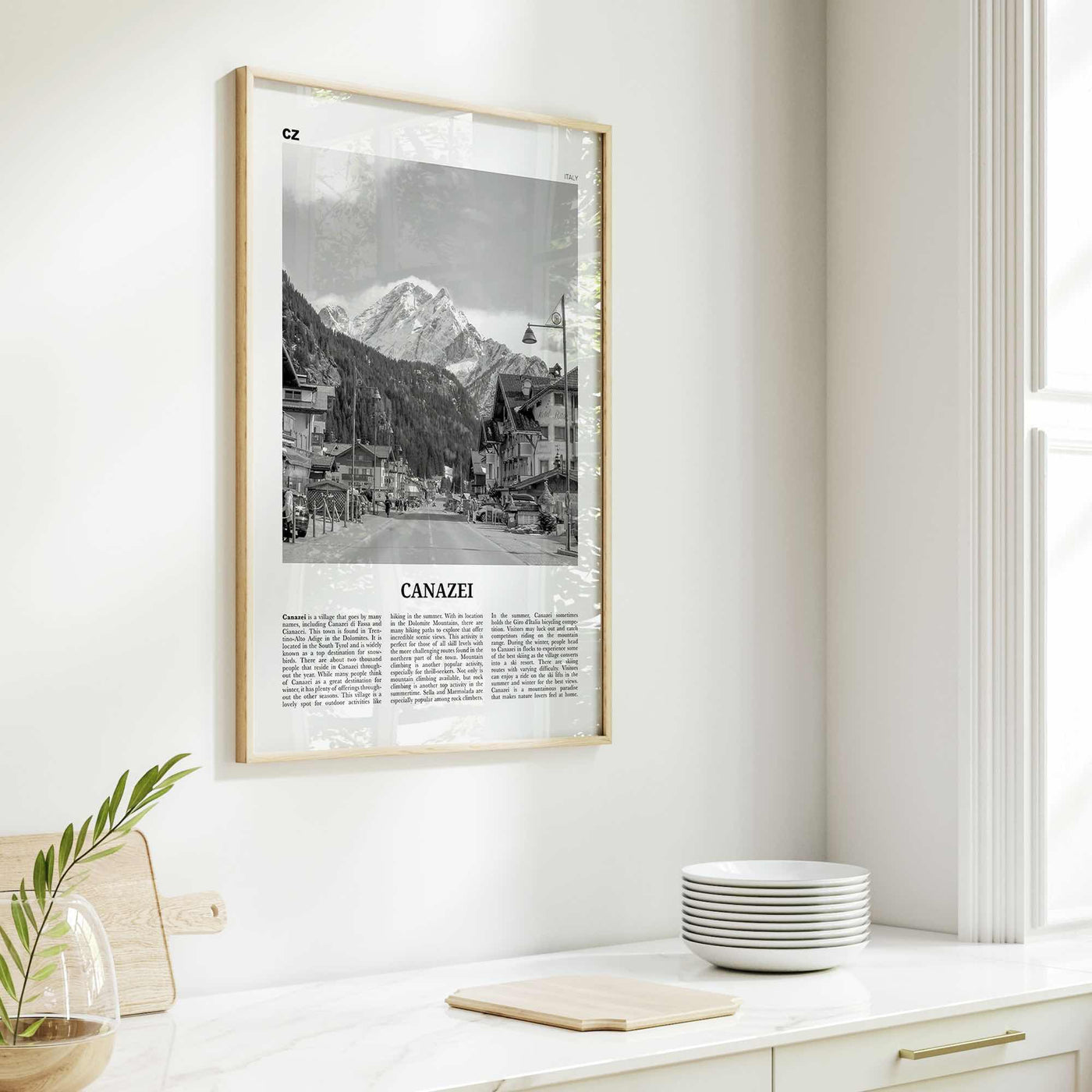 Canazei Print Black and White, Canazei Wall Art, Canazei Poster, Canazei Photo, Canazei Wall Décor, Canazei Map, Italy