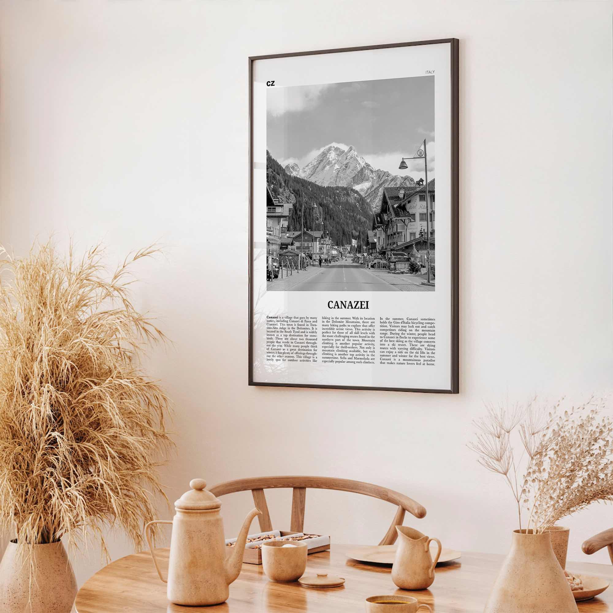 Canazei Print Black and White, Canazei Wall Art, Canazei Poster, Canazei Photo, Canazei Wall Décor, Canazei Map, Italy