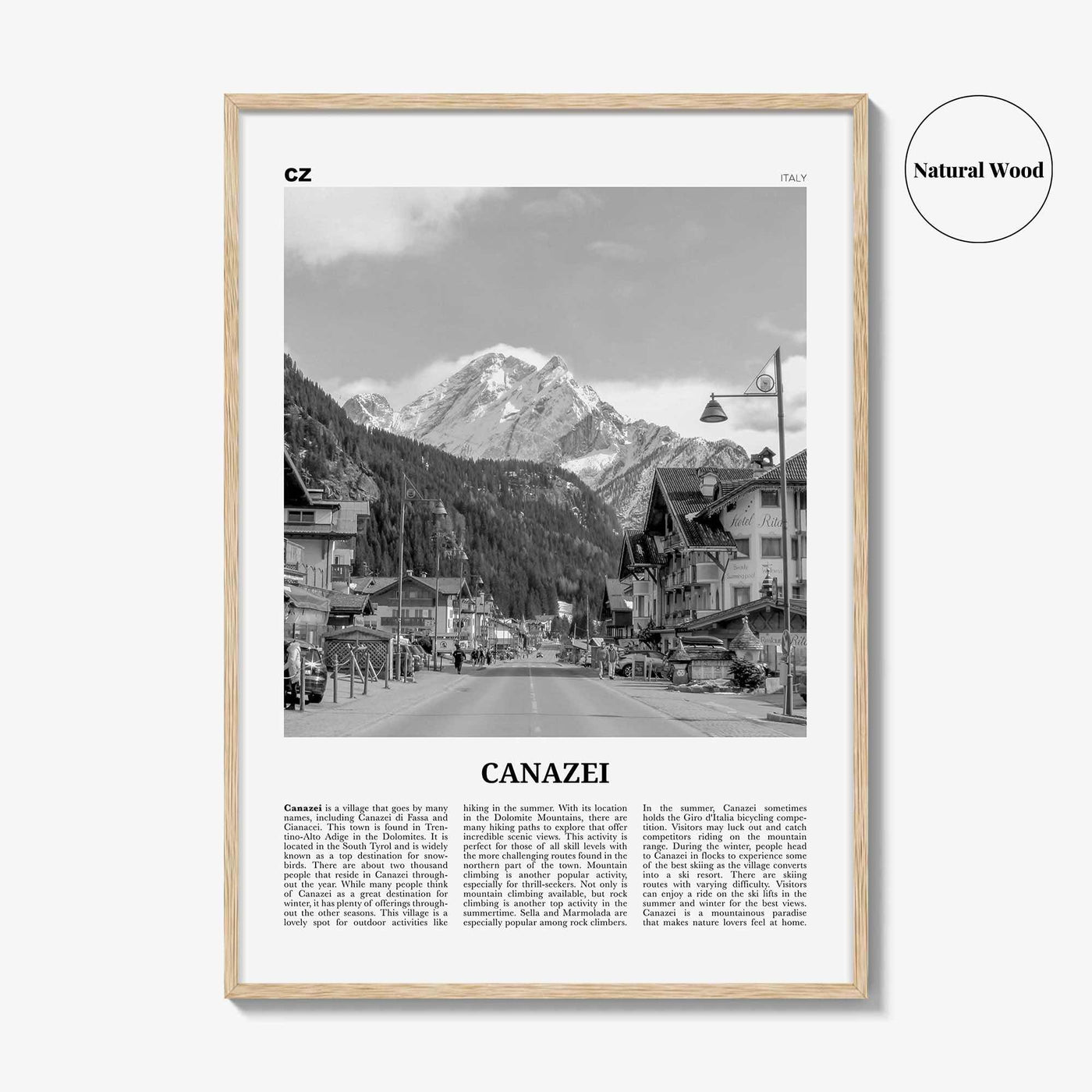 Canazei Print Black and White, Canazei Wall Art, Canazei Poster, Canazei Photo, Canazei Wall Décor, Canazei Map, Italy