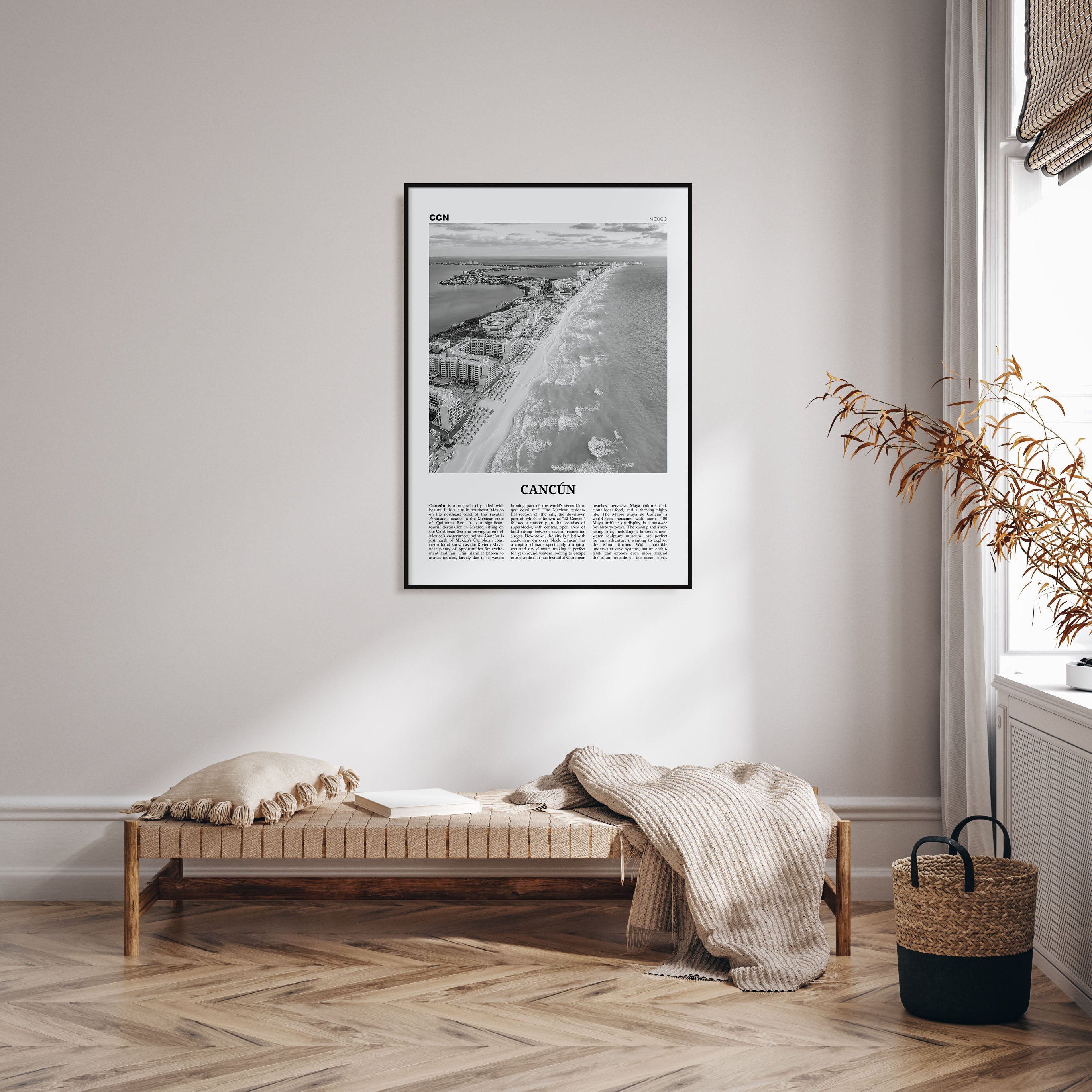 Cancún Travel B&W Poster
