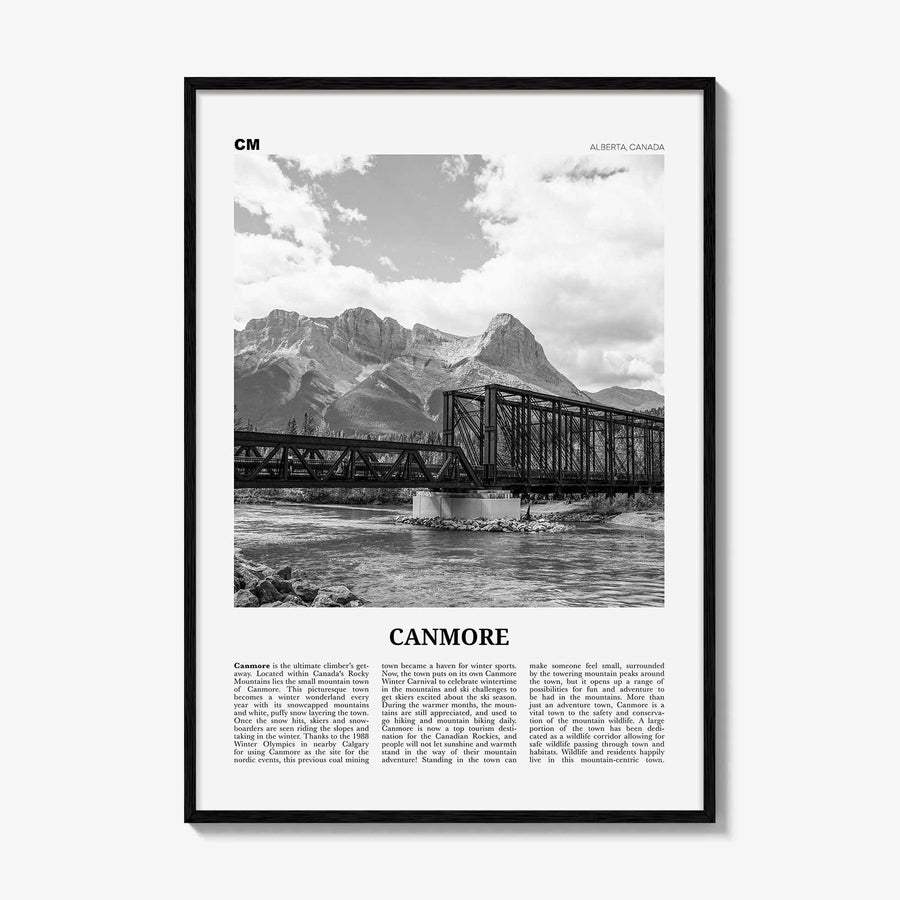 Canmore Print Black and White, Canmore Wall Art, Canmore Poster, Canmore Photo, Canmore Wall Décor, Canmore Map, Alberta, Canada
