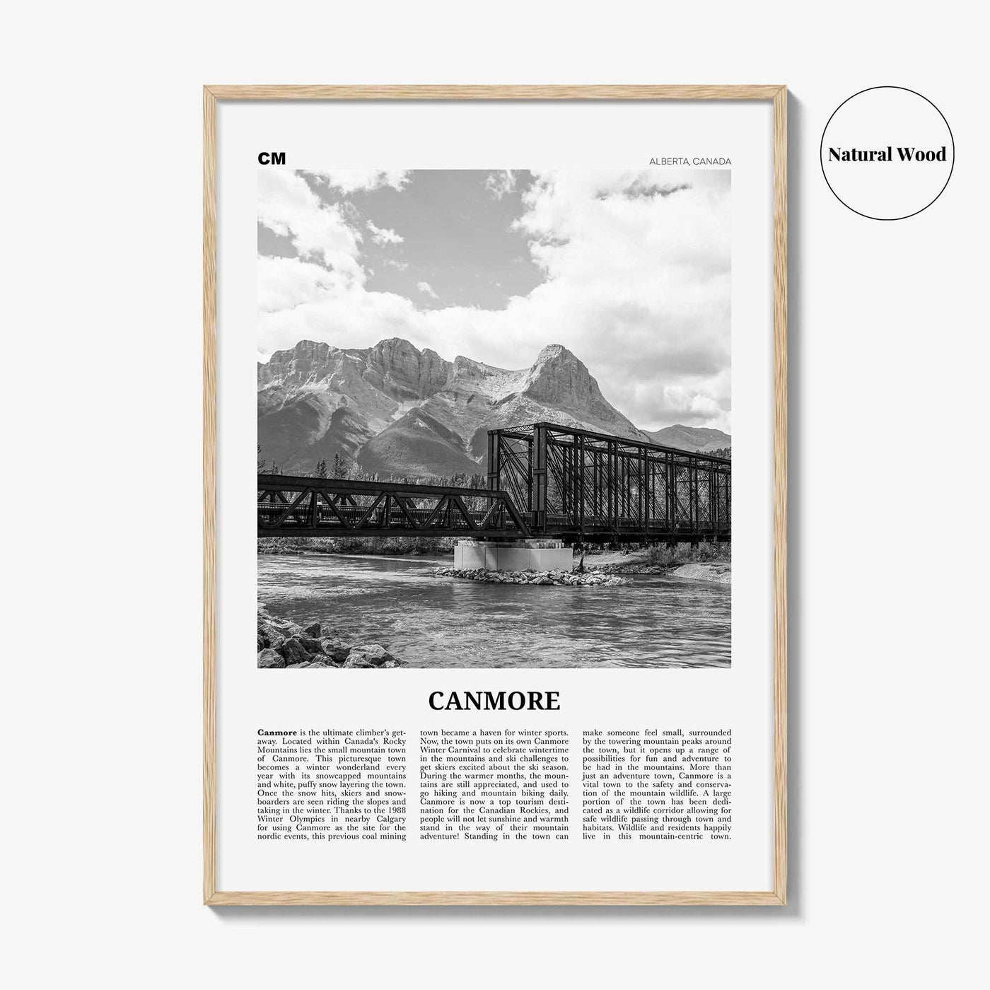 Canmore Print Black and White, Canmore Wall Art, Canmore Poster, Canmore Photo, Canmore Wall Décor, Canmore Map, Alberta, Canada